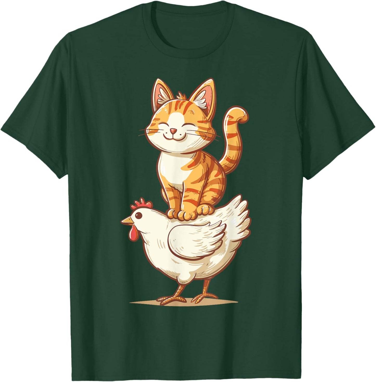 Cat Riding Chicken Men Women Kids T-Shirt - T-Shirt | Forest
