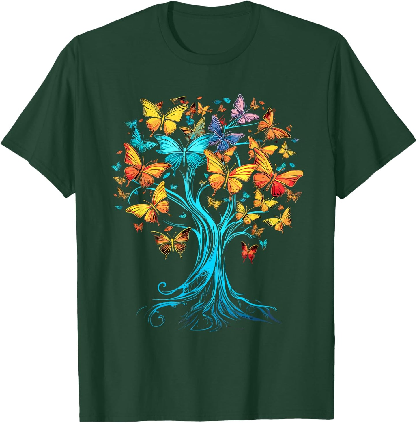 Butterfly Tree Beautiful Butterflies Garden Colorful T-Shirt - T-Shirt | Forest