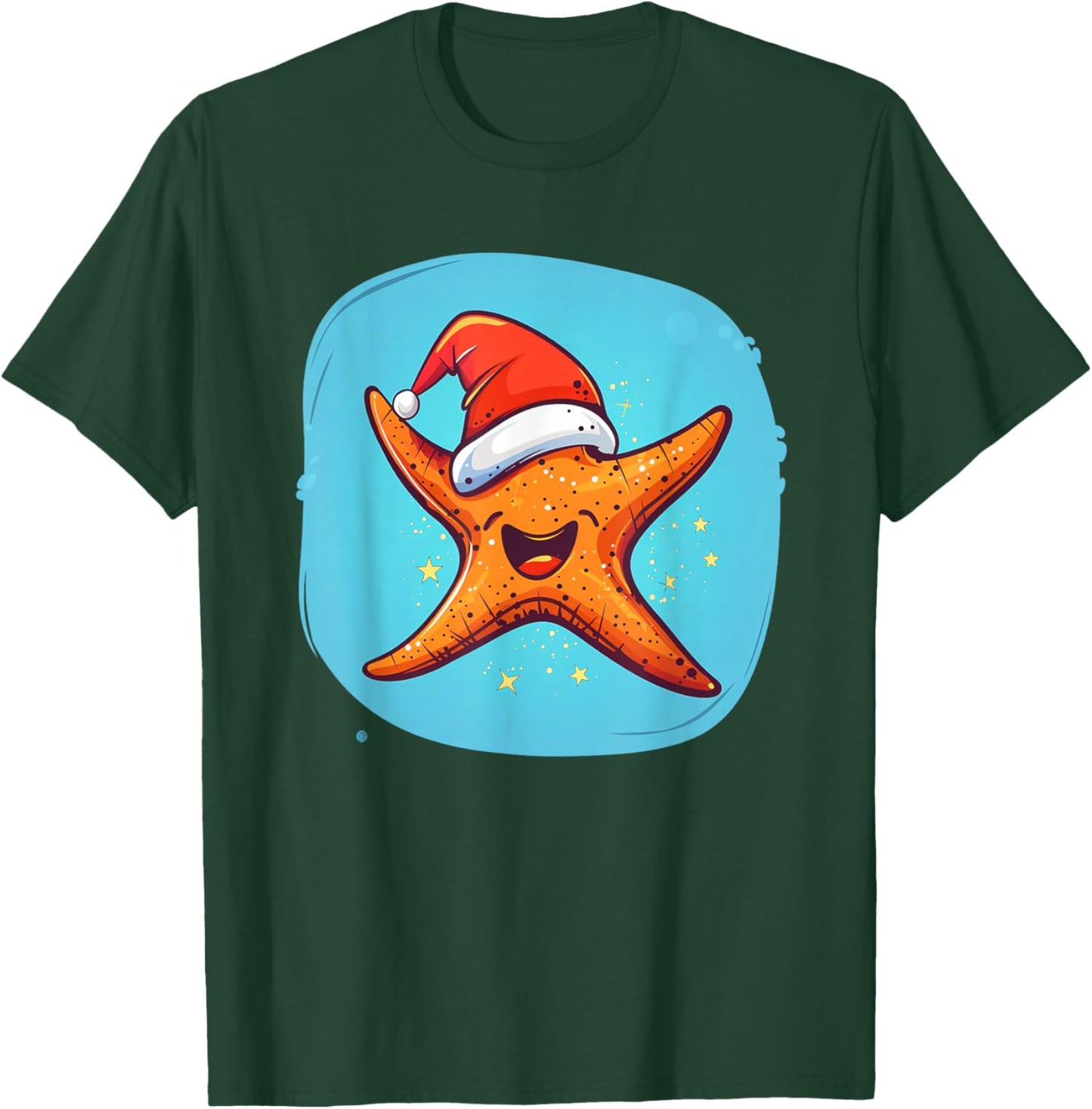 Merry Christmas Starfish with Santa Claus Hat T-Shirt - T-Shirt | Forest