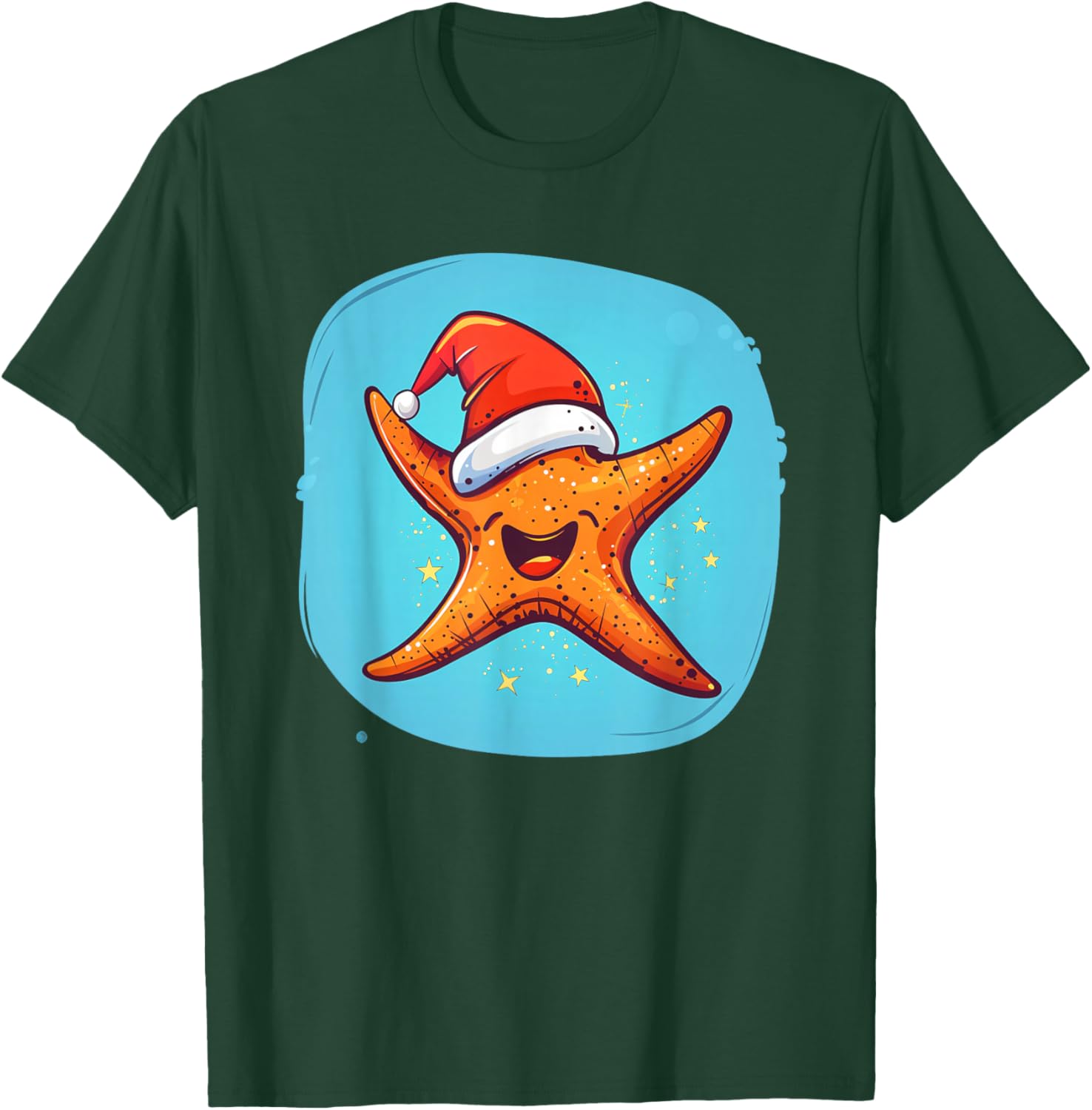 Merry Christmas Starfish with Santa Claus Hat T-Shirt - T-Shirt | Forest