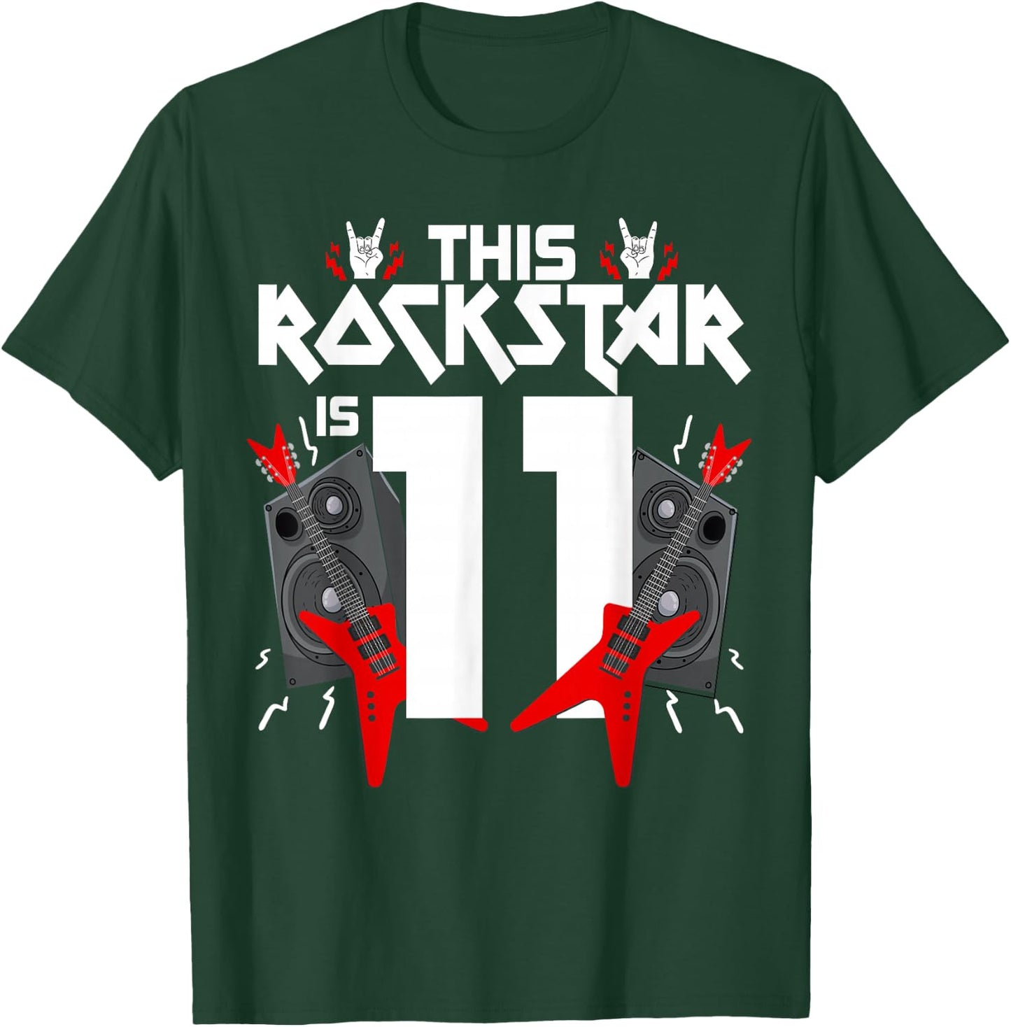 11 Year Old Rock And Roll Star Birthday Guitar 11th Gift T-Shirt - T-Shirt | Forest