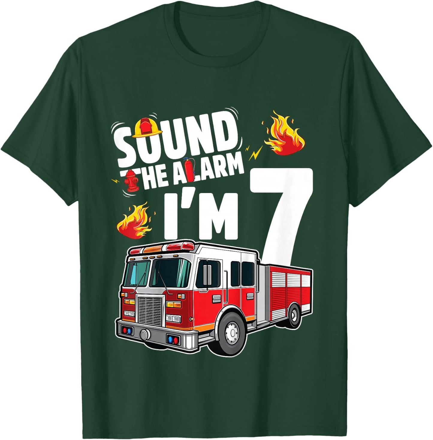 Fire Truck 7th Birthday Boy Firefighter 7 Year Old T-Shirt - T-Shirt | Forest