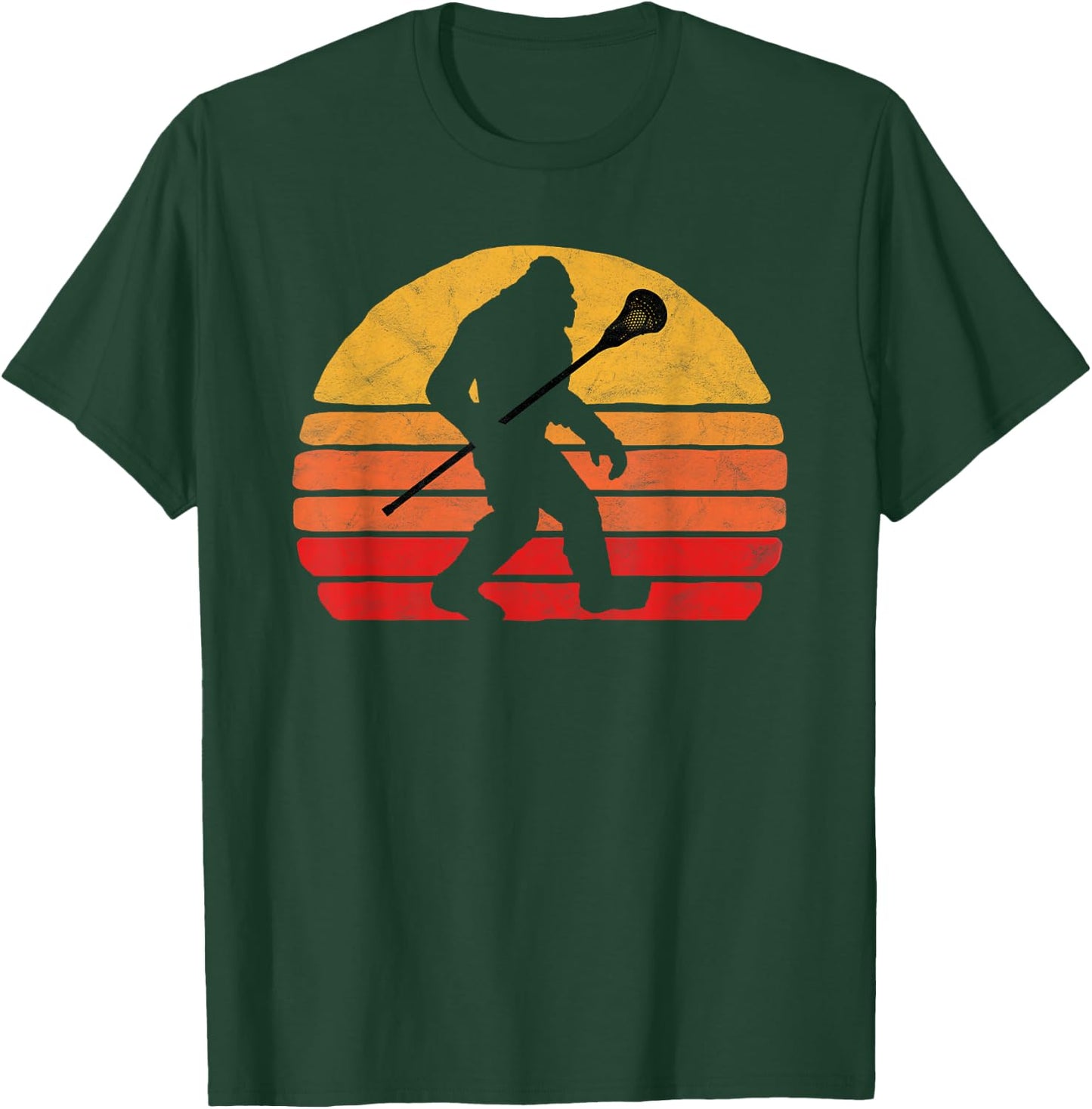 Bigfoot Lacrosse Stick Vintage Surf Sun Funny Lax T-Shirt - T-Shirt | Forest