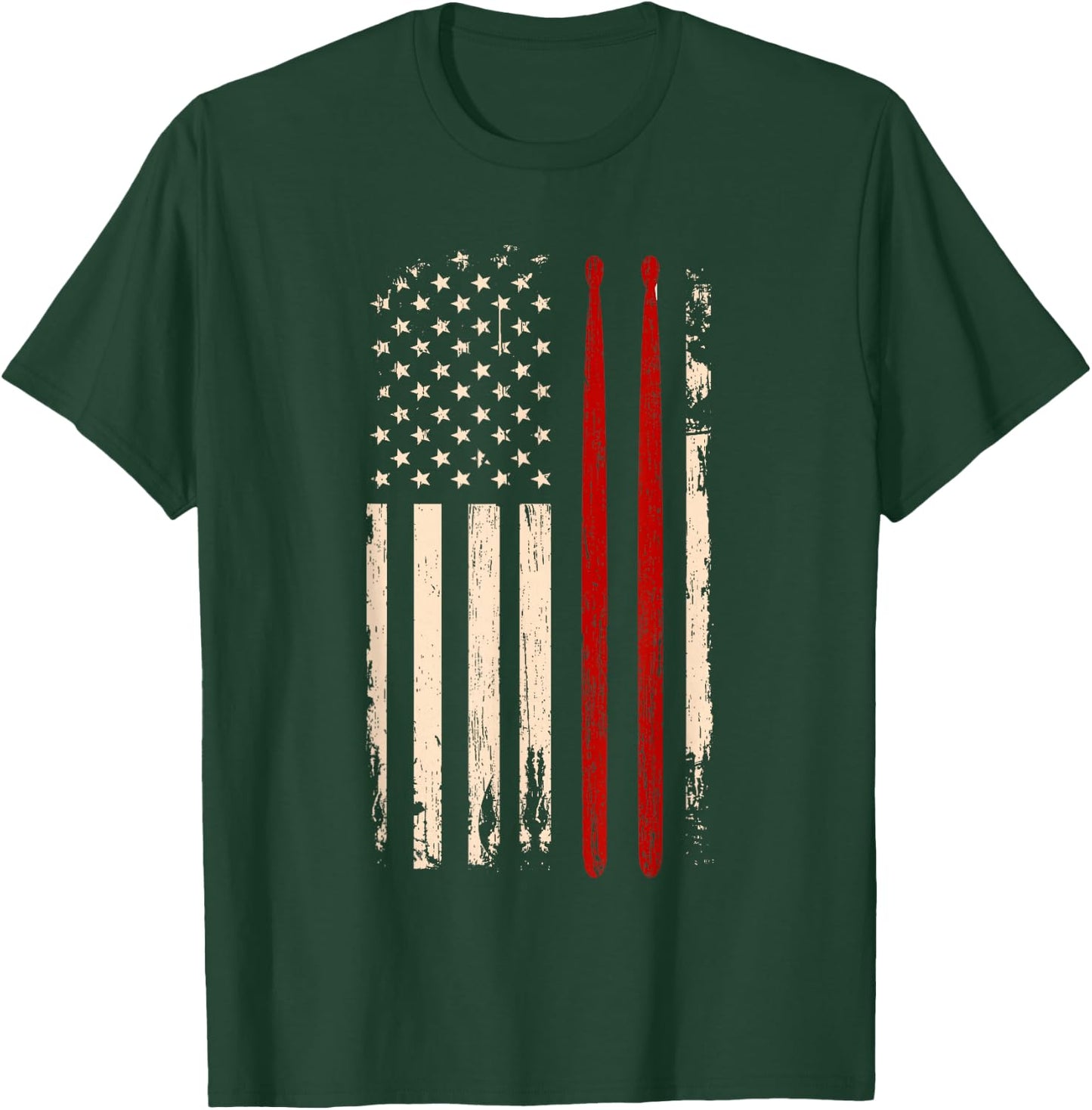 Vintage Drum Sticks American Flag Funny Drummer Gift T-Shirt - T-Shirt | Forest