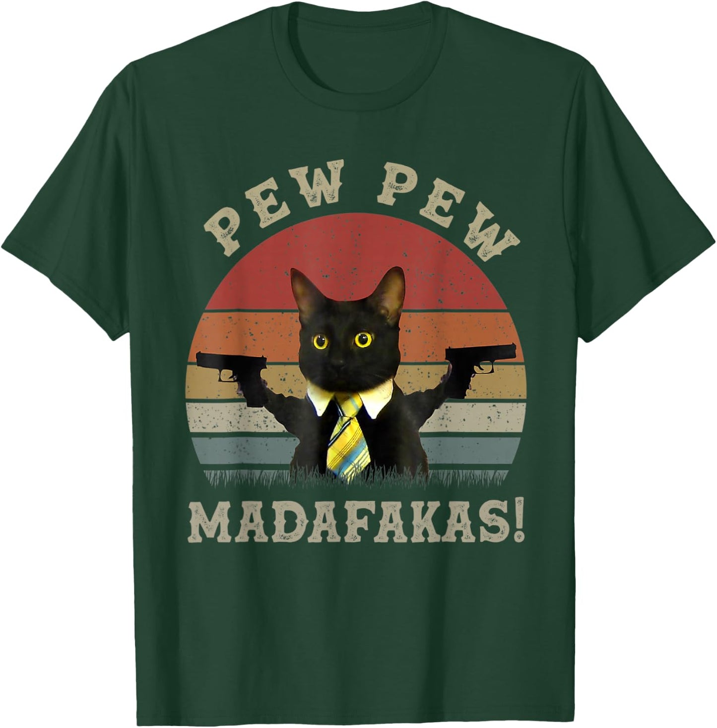 Funny Black Cat Pew Pew Madafakas T-Shirt - T-Shirt | Forest