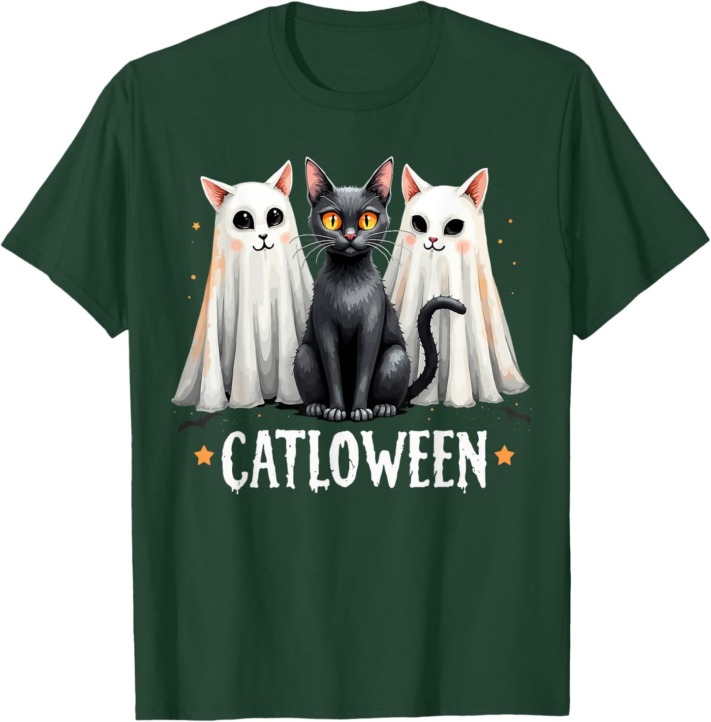 Catloween Cute Ghost Cats and Black Cat Halloween T-Shirt - T-Shirt | Forest