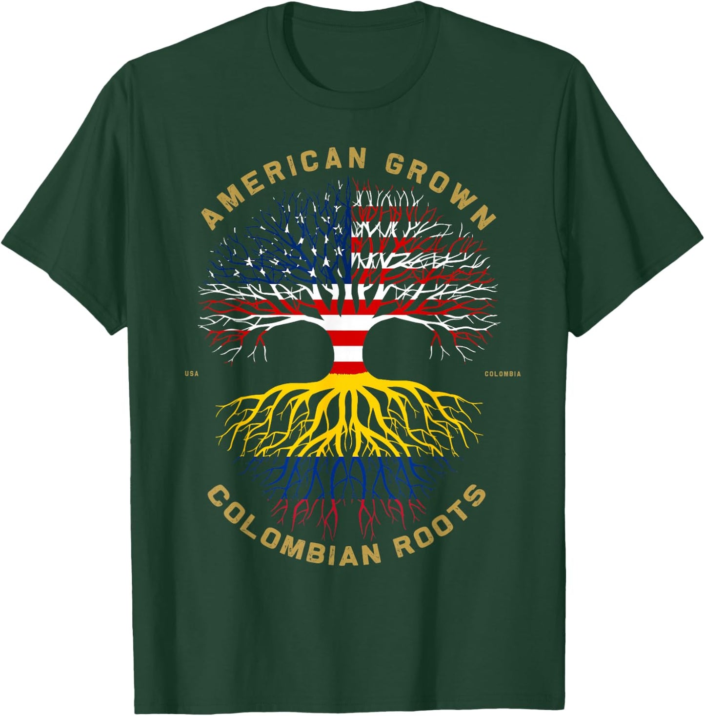 American Grown with Colombian Roots Tree USA Flag Gifts T-Shirt - T-Shirt | Forest