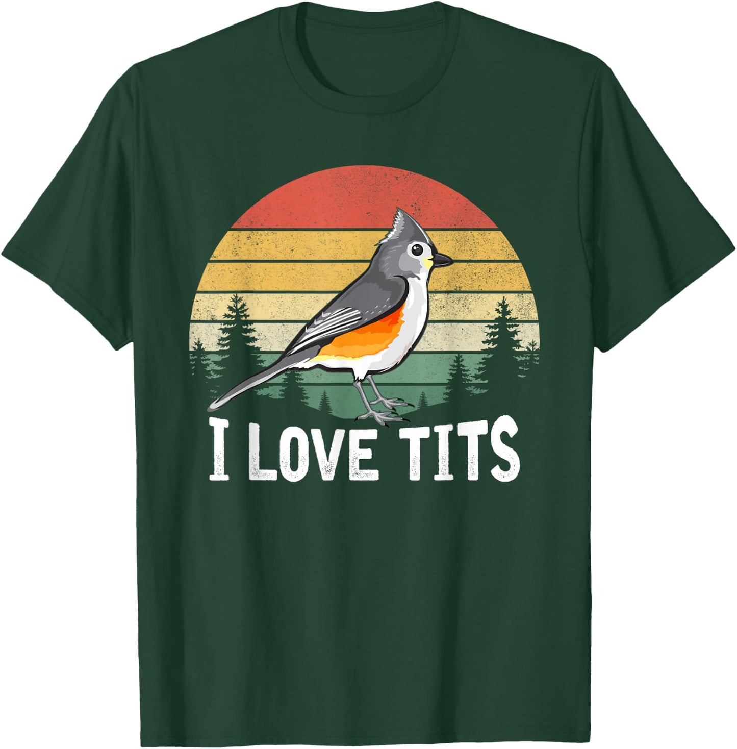 Retro Tufted Titmouse Bird Sunset Gift Funny T-Shirt - T-Shirt | Forest