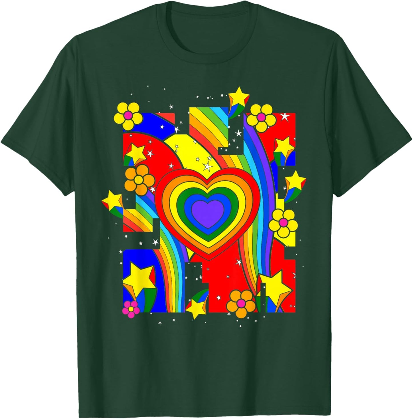 Kidcore Aesthetic Rainbow Heart Flowers Retro 80s 90s Groovy T-Shirt - T-Shirt | Forest