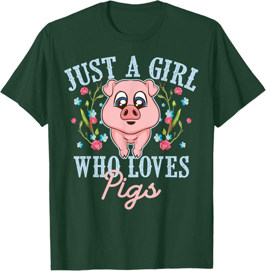 Funny Just A Girl Who Loves Pigs Gift | Cute Mini Piggy Kids T-Shirt - T-Shirt | Forest