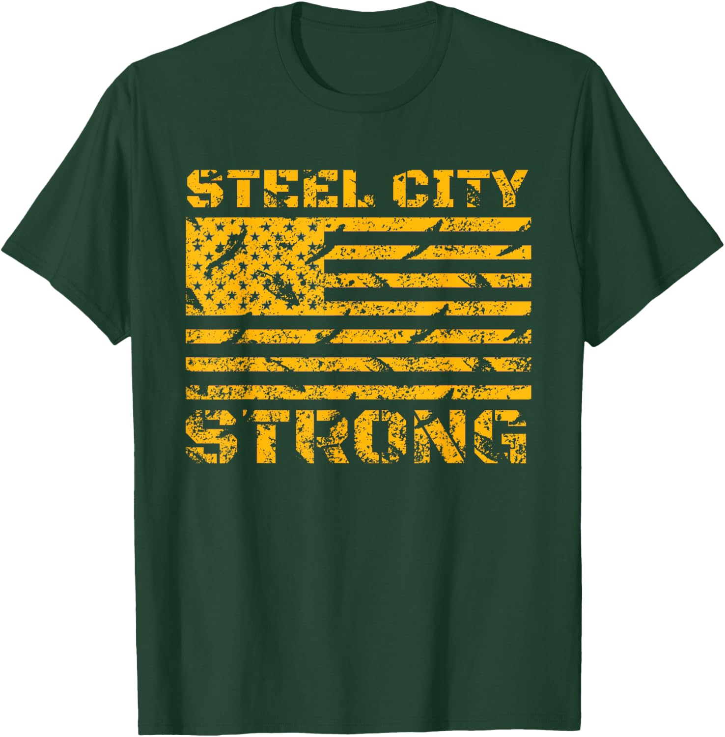Pittsburgh Steel City Strong American Flag Vintage T-Shirt - T-Shirt | Forest