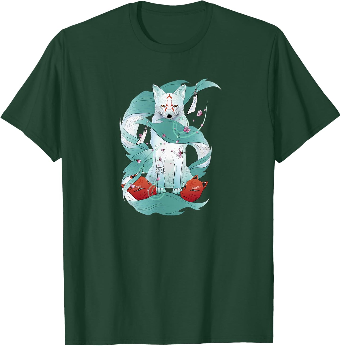 Nine-Tailed Fox Kitsune Japanese Kami Inari Fox Spirit Yokai T-Shirt - T-Shirt | Forest