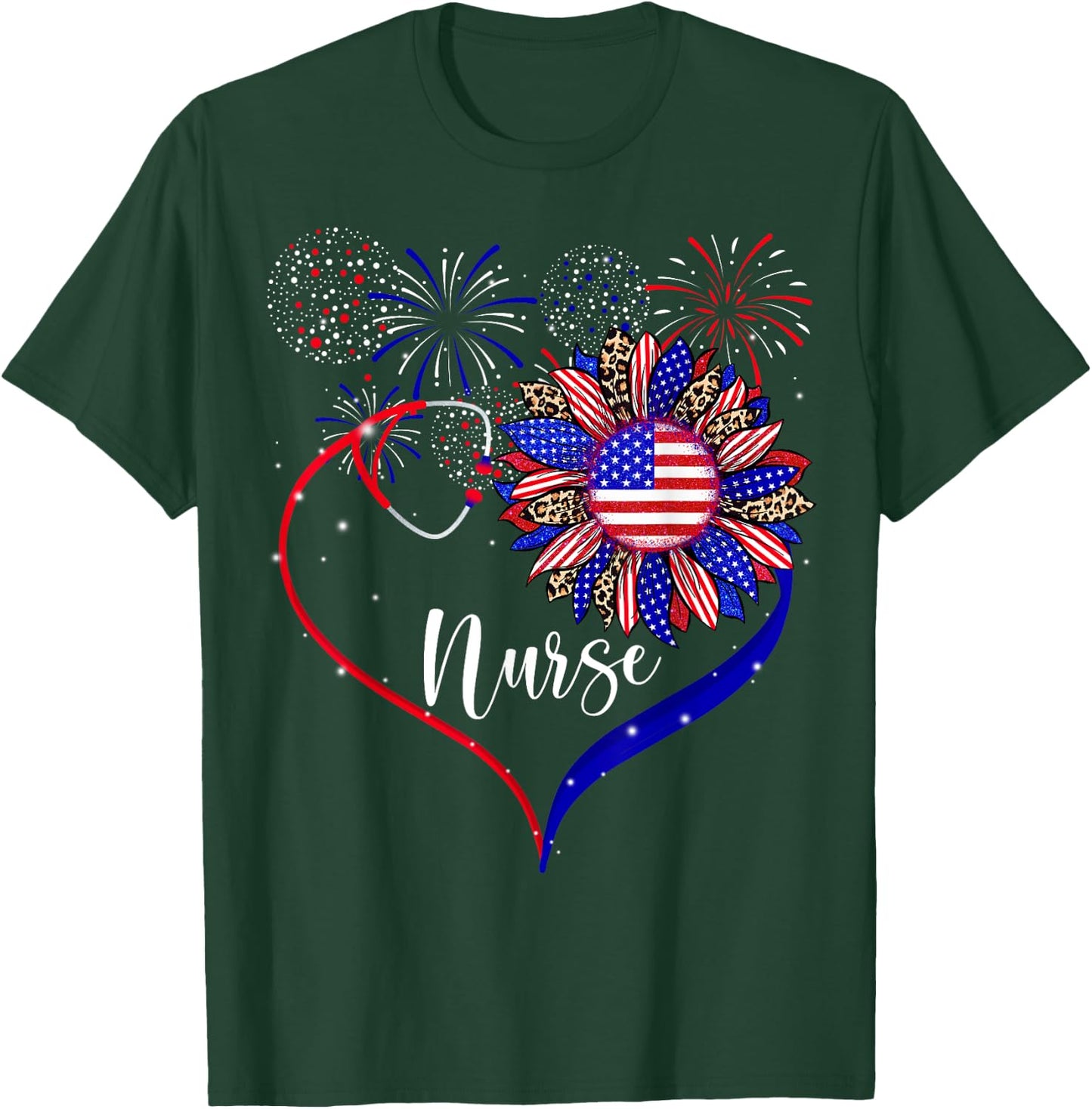 Patriotic Nurse 4th Of July American Flag Sunflower Love T-Shirt - T-Shirt | Forest