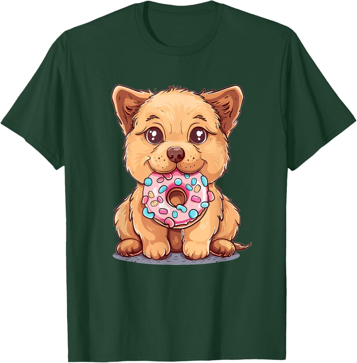 Cute Dog With Donut I Kids Dog T-Shirt - T-Shirt | Forest