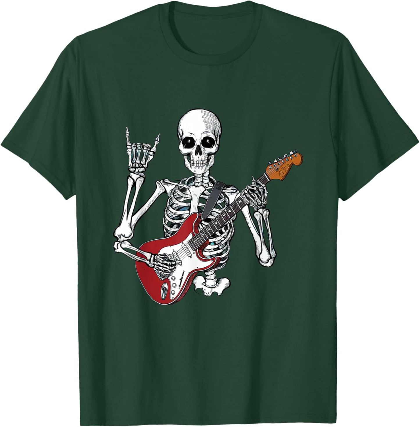 Rock On Skeleton Guitarist Funny Art Design T-Shirt - T-Shirt | Forest