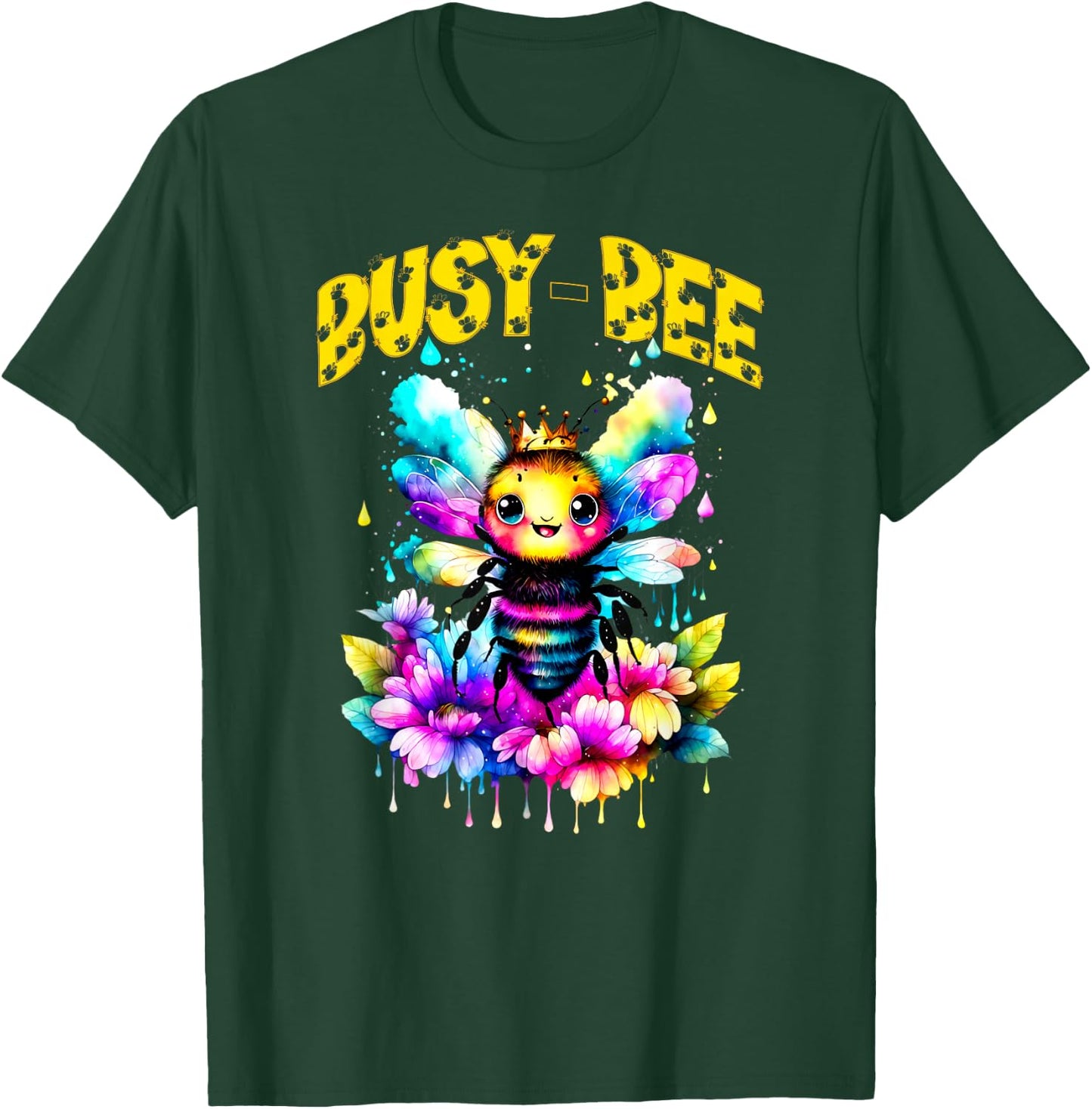 Cute Busy-Bee Cartoon Watercolor Bumble Bee T-Shirt - T-Shirt | Forest