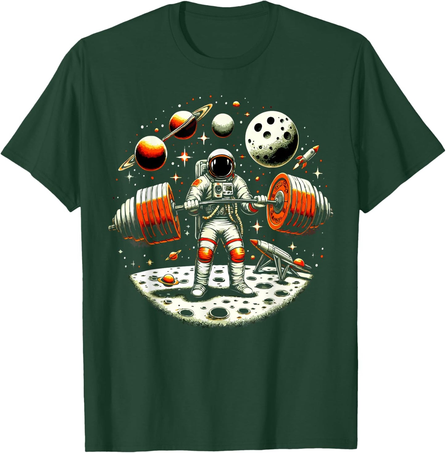 Funny Astronaut Spaceman Weightlifting Fitness Gym Workout T-Shirt - T-Shirt | Forest