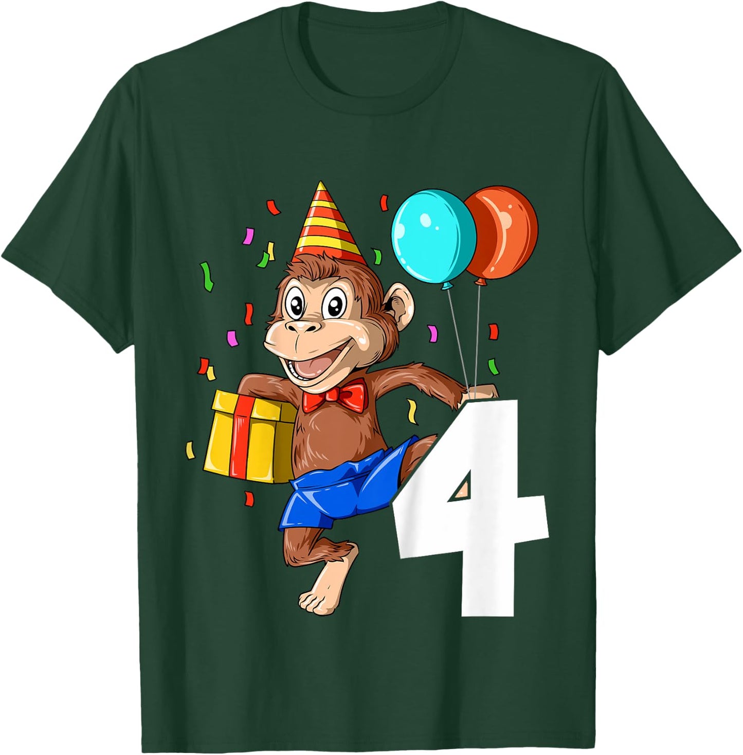 Kids Monkey Birthday 4 Monkey 4th Birthday Outfit Monkey 4 Party T-Shirt - T-Shirt | Forest