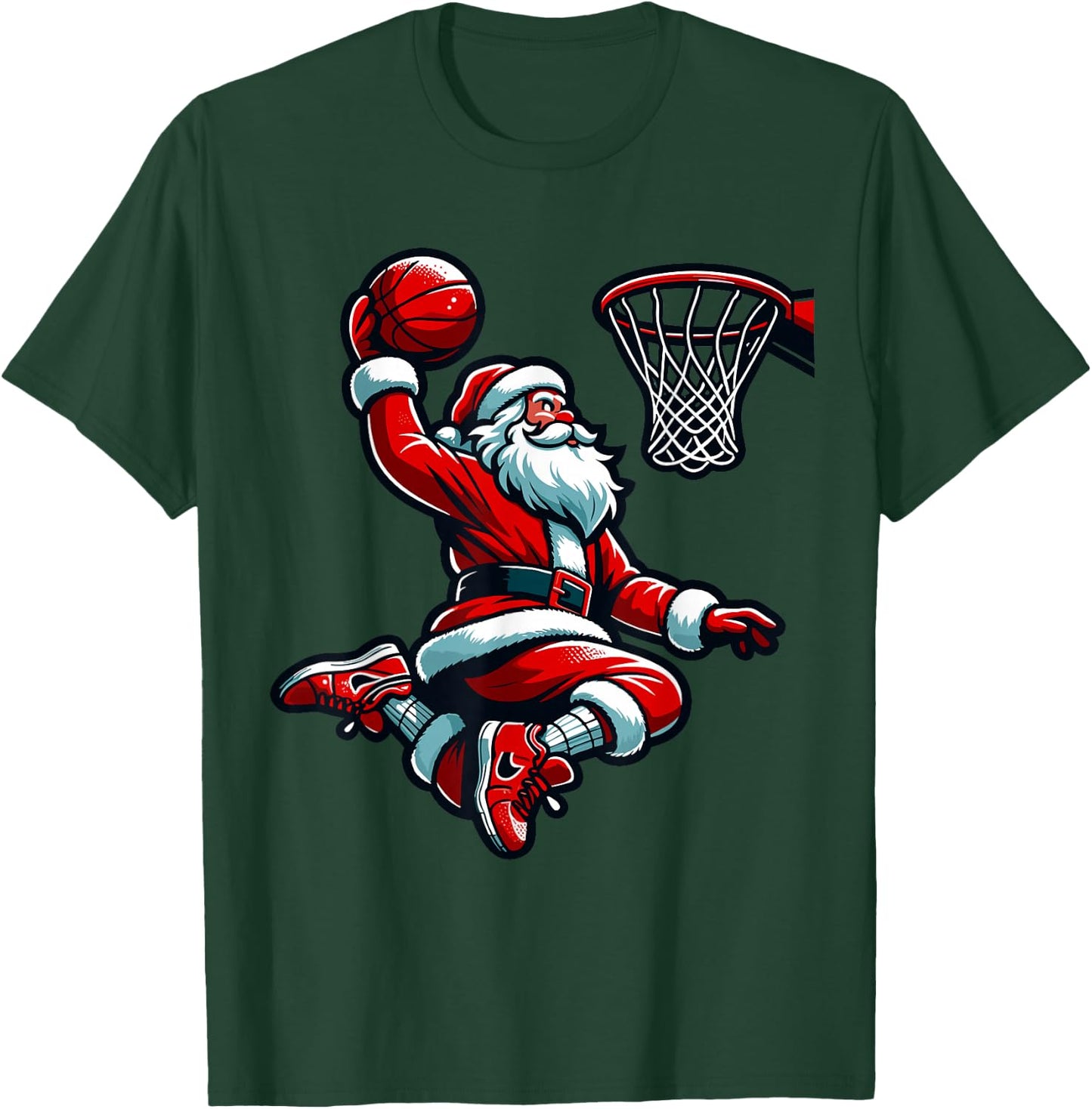 Santa Claus Dunking A Basketball Funny Christmas Basketball T-Shirt - T-Shirt | Forest