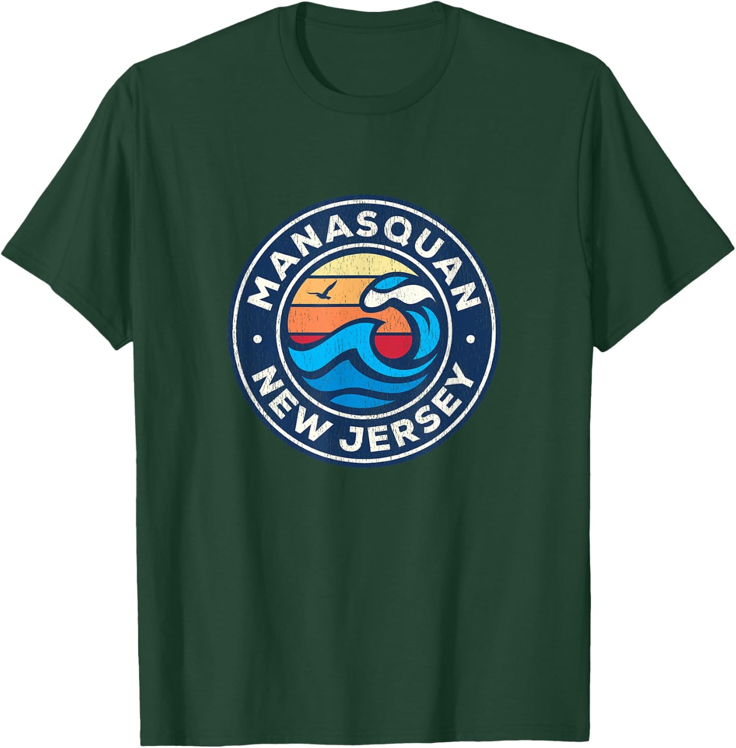 Manasquan New Jersey NJ Vintage Nautical Waves Design T-Shirt - T-Shirt | Forest