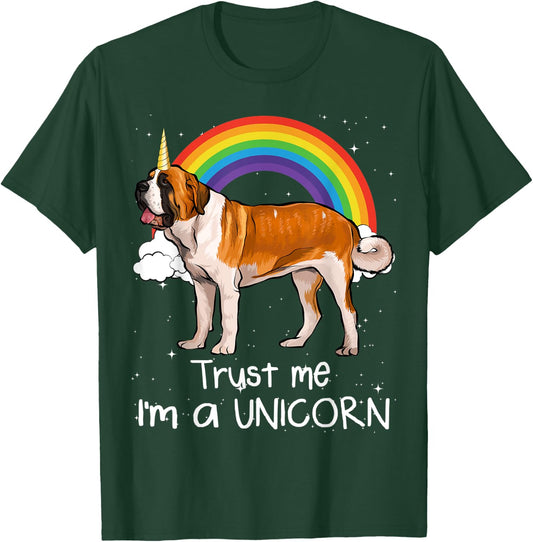 Rainbow St. Bernard Trust Me I'm A Unicorn Dog T-Shirt - T-Shirt | Forest