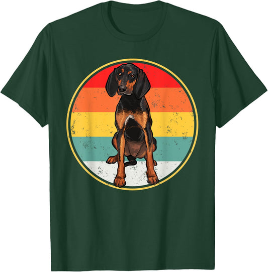 Vintage Retro Sunset Black and Tan Coonhound Dog T-Shirt - T-Shirt | Forest