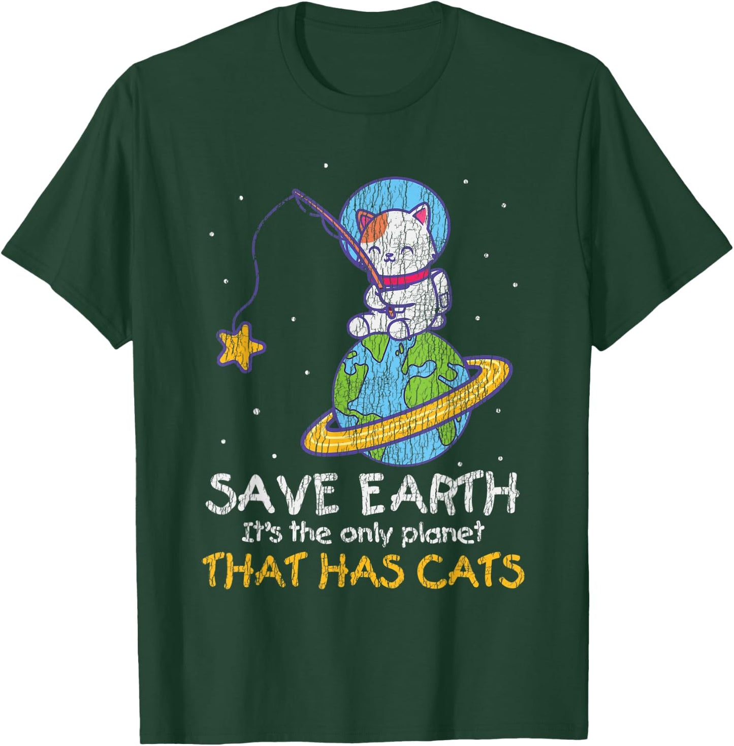 Vintage Save Earth That Has Cat Funny Earth Day Cat Lover T-Shirt - T-Shirt | Forest