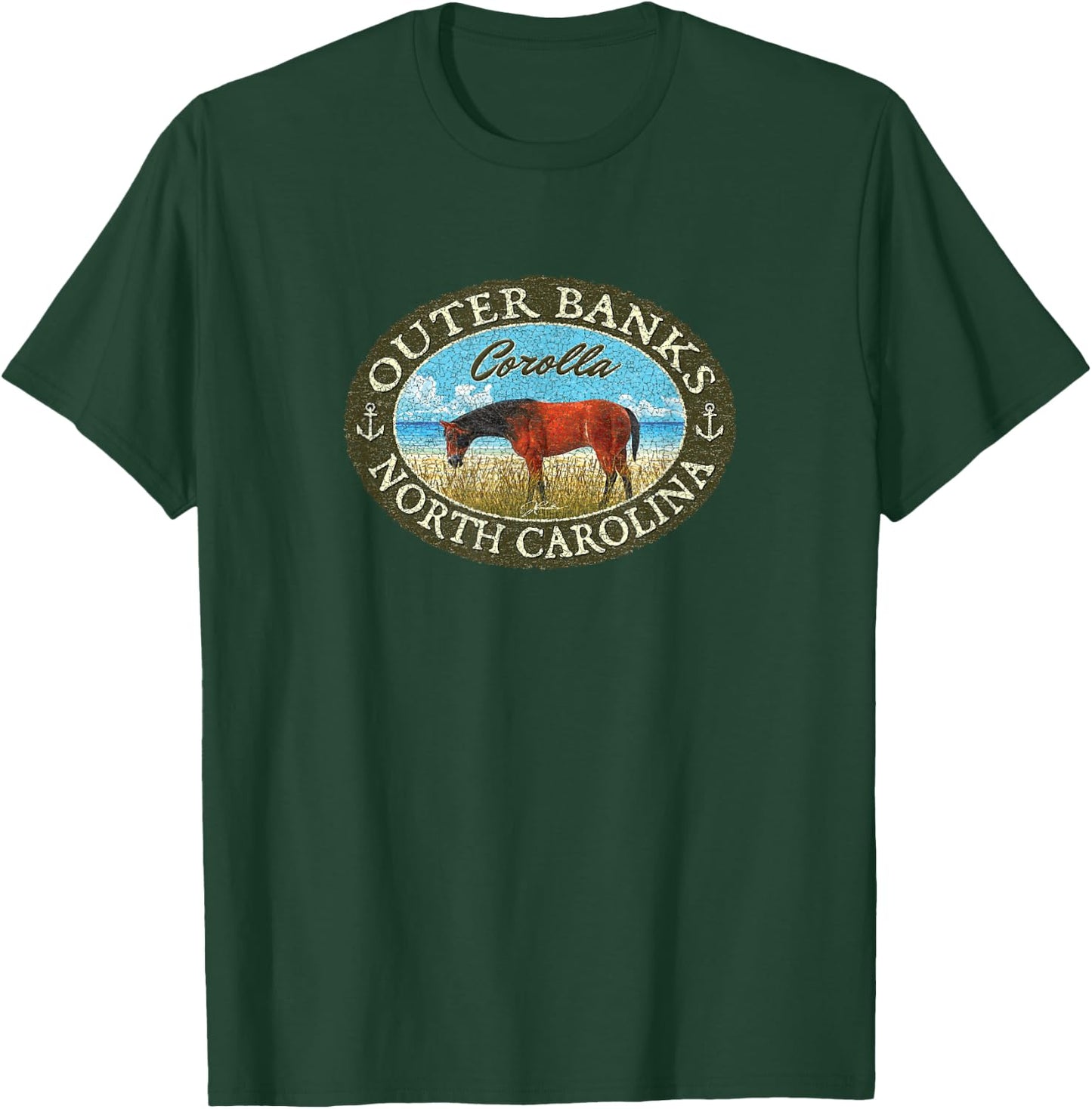 JCombs: Corolla, Outer Banks, NC, with Corolla Wild Horse T-Shirt - T-Shirt | Forest
