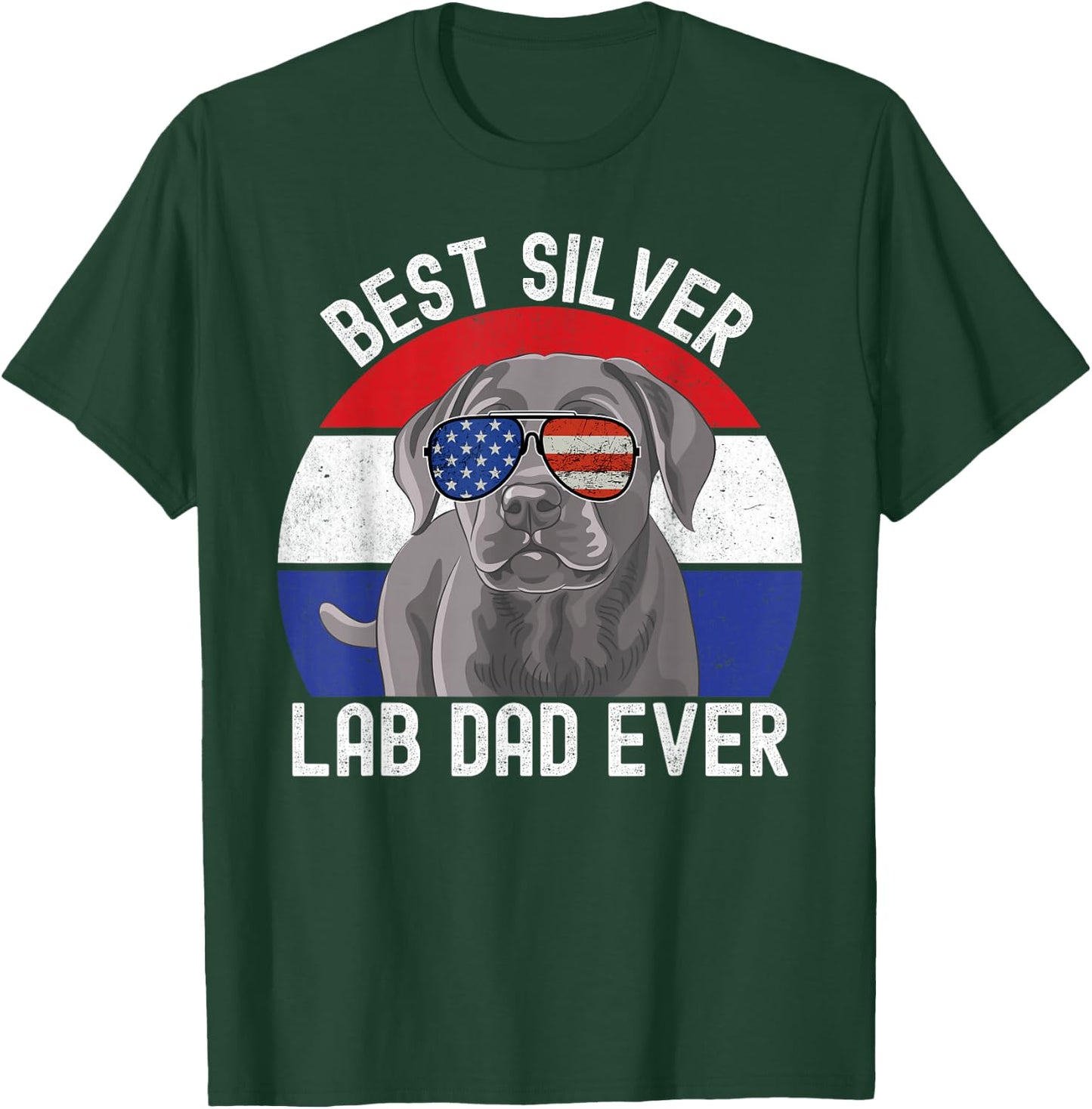 Best Silver Lab Dad Ever Vintage Patriotic American Flag T-Shirt - T-Shirt | Forest