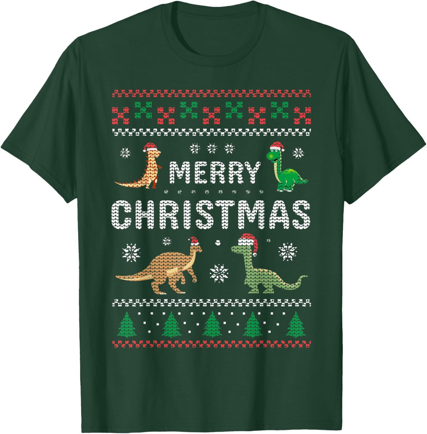 Merry Xmas Holiday Clothing Funny Dinosaur Ugly Christmas T-Shirt - T-Shirt | Forest