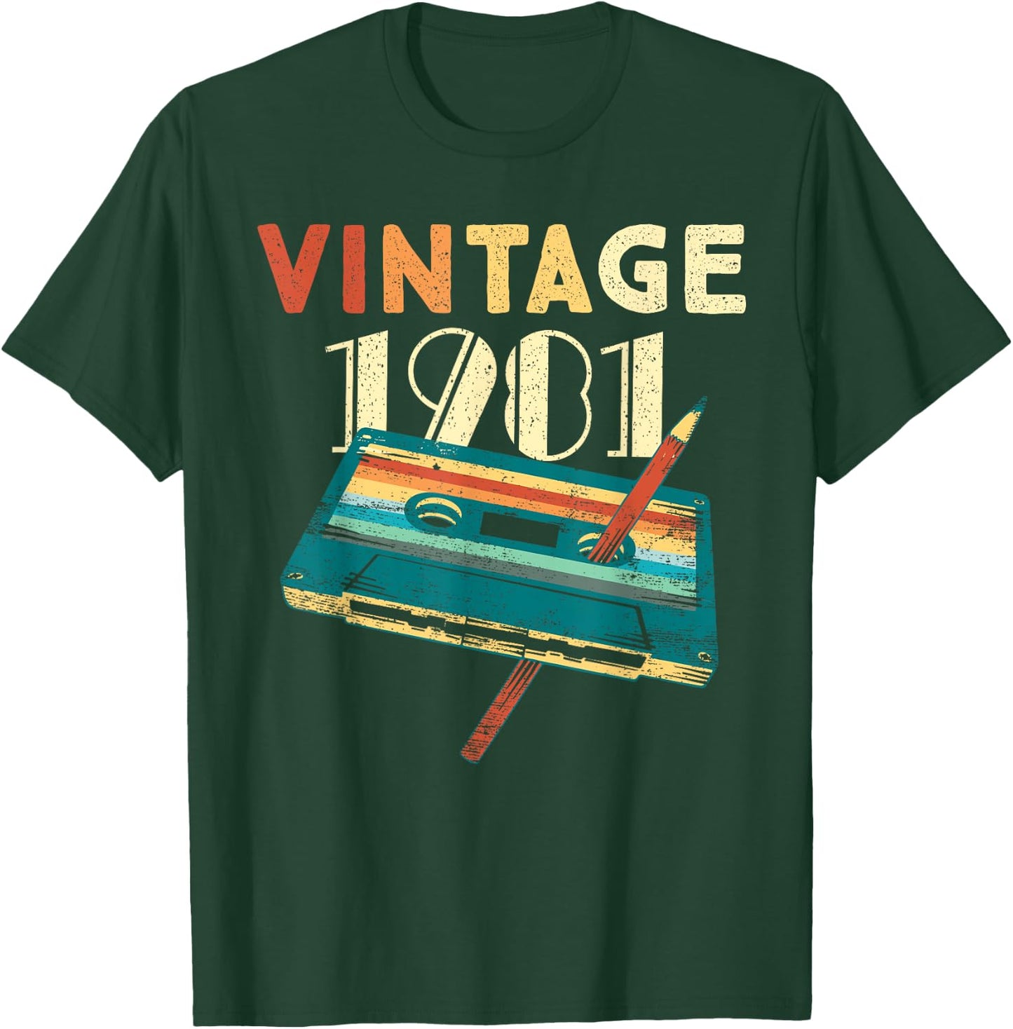 Vintage 1981 Music Cassette 44th Birthday Gifts 44 Years Old T-Shirt - T-Shirt | Forest