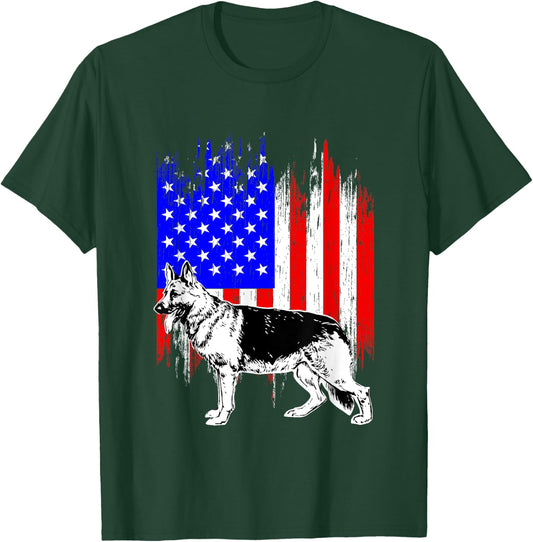 Patriotic German Shepherd American Flag Dog Lover Gift T-Shirt - T-Shirt | Forest