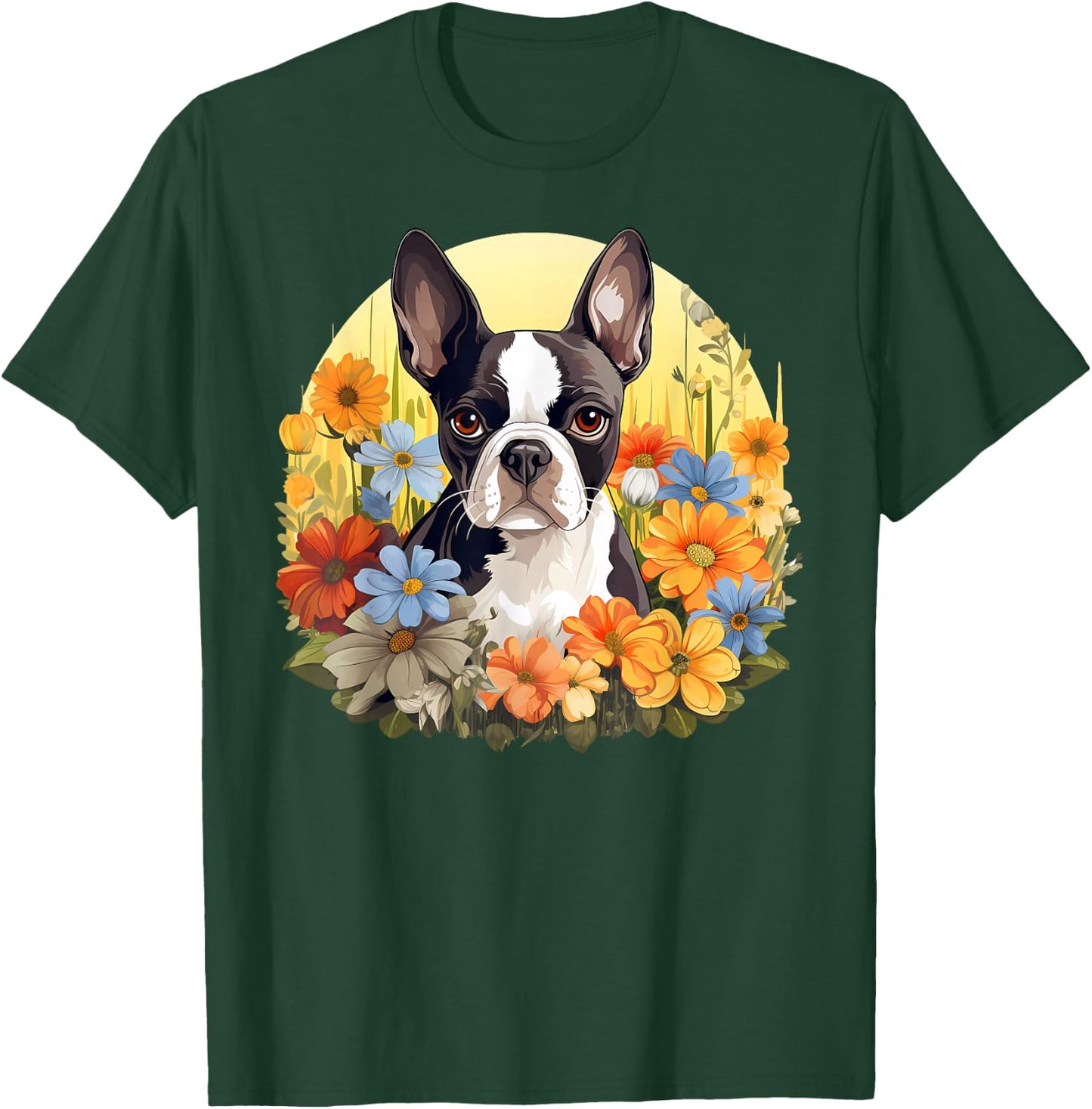 Cute Boston Terrier Spring Flower Garden Colorful Puppy Dog T-Shirt - T-Shirt | Forest