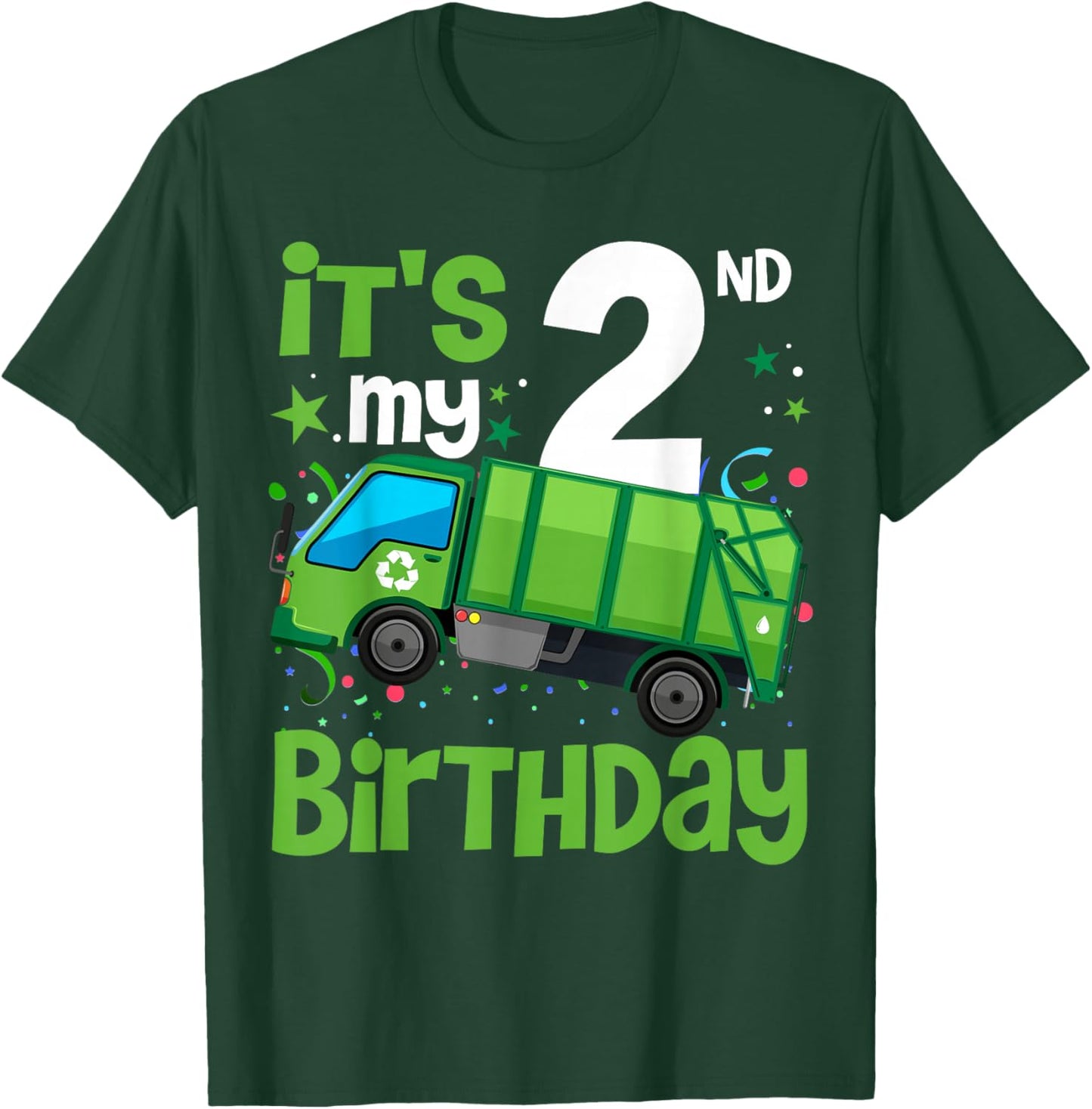 It's My 2nd Birthday Garbage Truck 2 Year Old Birthday Boy T-Shirt - T-Shirt | Forest