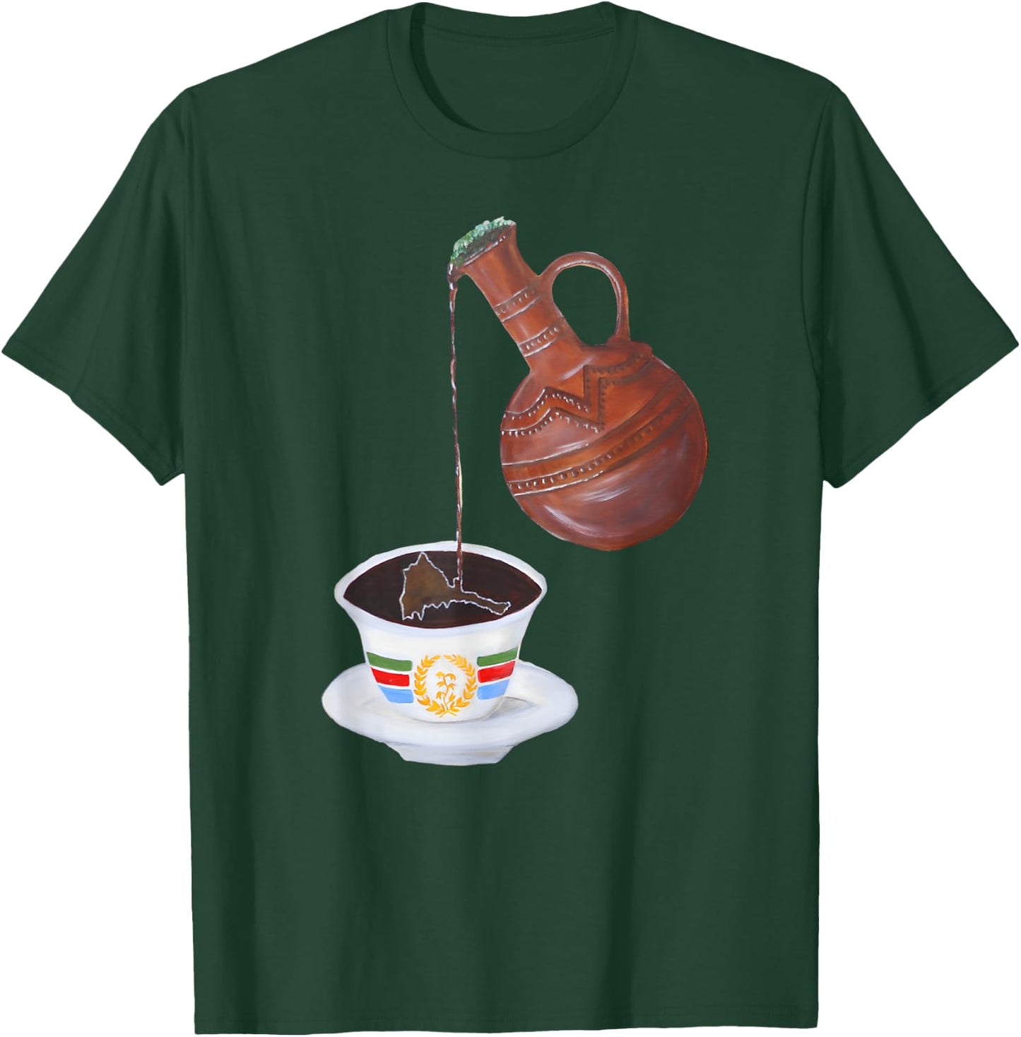 Eritrean Habesha Best Design Eritrean Flag Jebena Coffe T-Shirt - T-Shirt | Forest