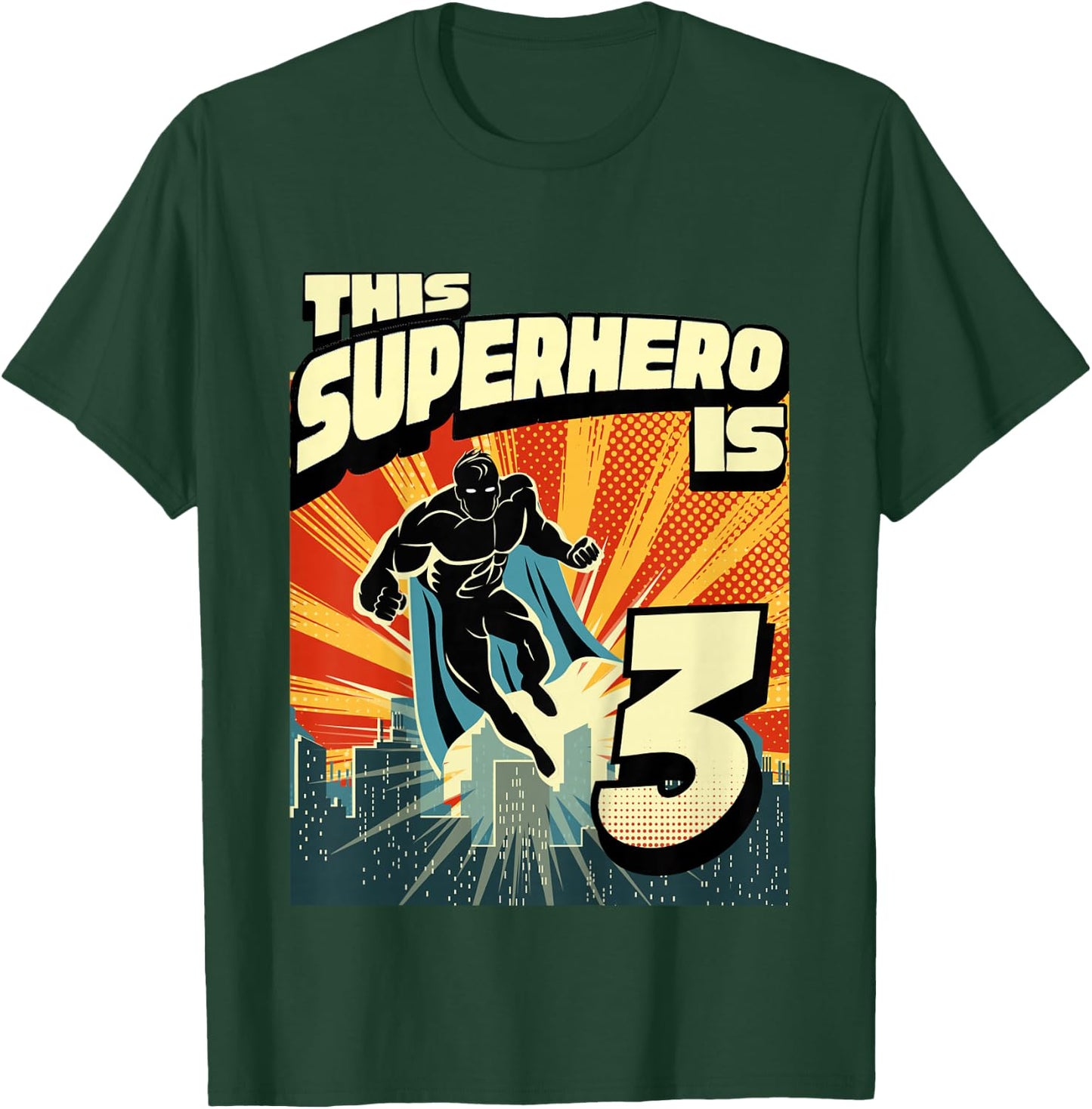 3 Year Old 3rd Vintage Retro Comic Superhero Birthday Party T-Shirt - T-Shirt | Forest