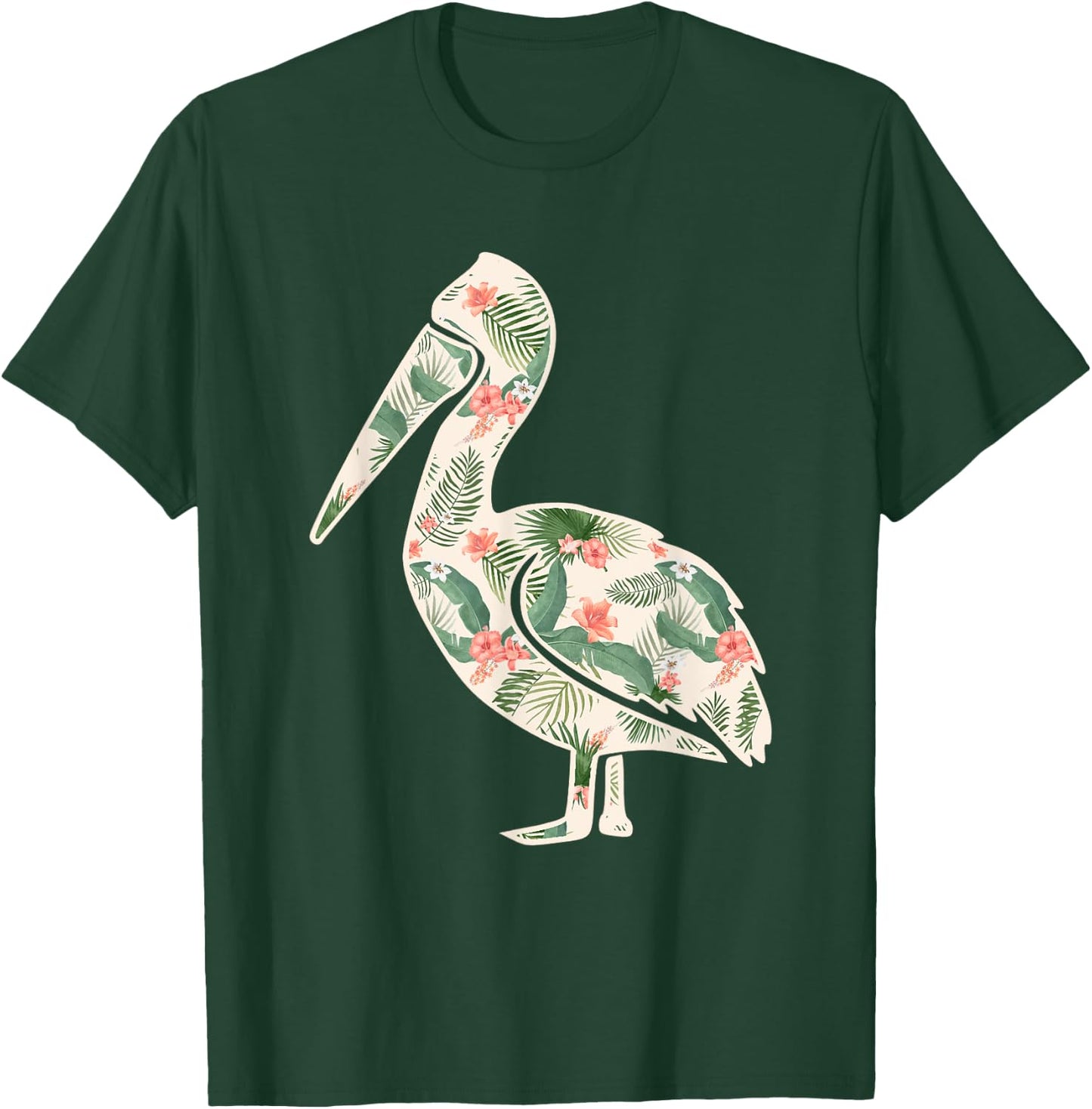Pelican Flower Girl Print Floral Bird Hawaiian Women Gift T-Shirt - T-Shirt | Forest