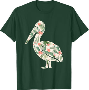 Pelican Flower Girl Print Floral Bird Hawaiian Women Gift T-Shirt - T-Shirt | Forest