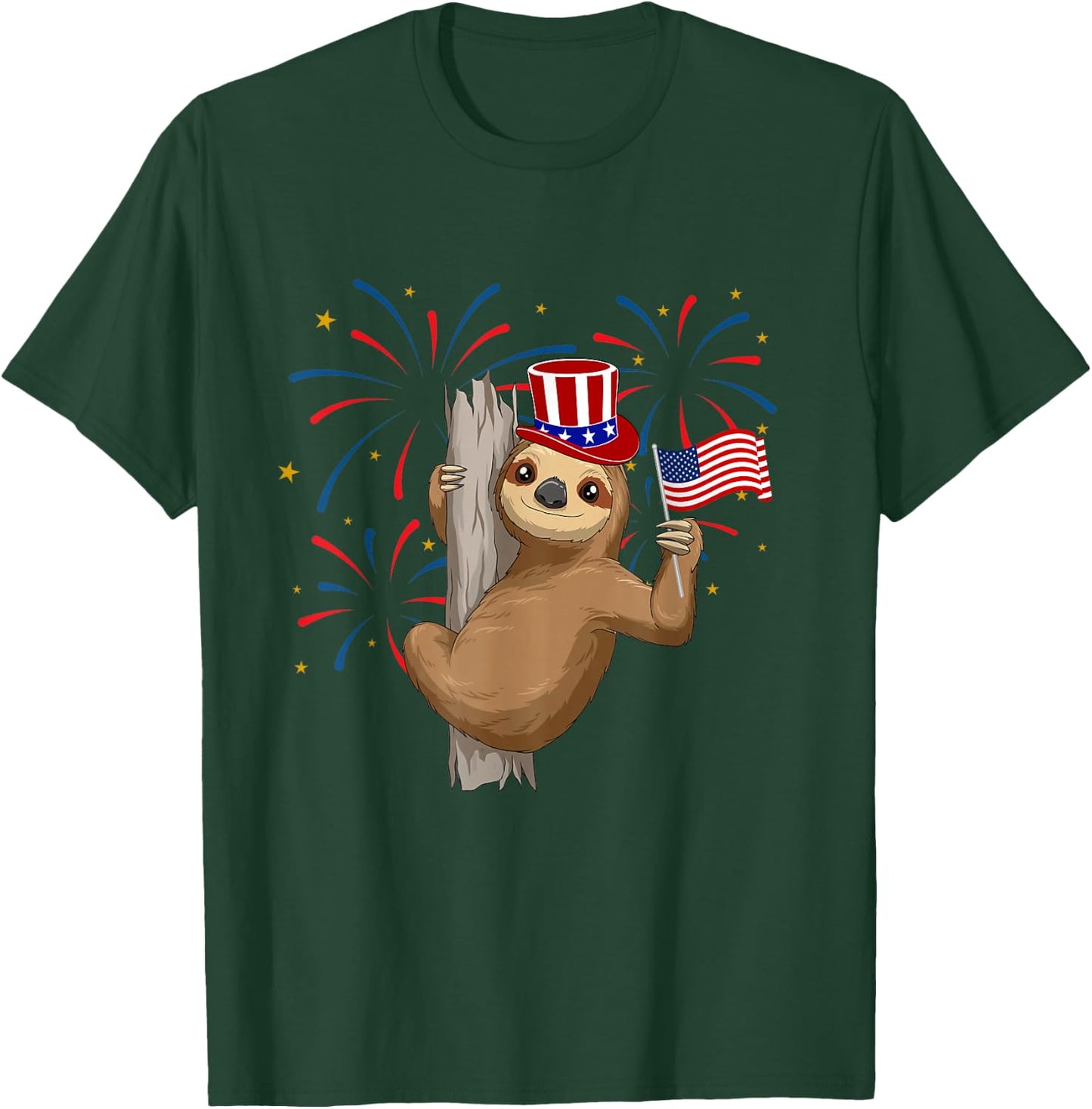 Funny 4th of July Sloth With American Flag Patriotic T-Shirt - T-Shirt | Forest