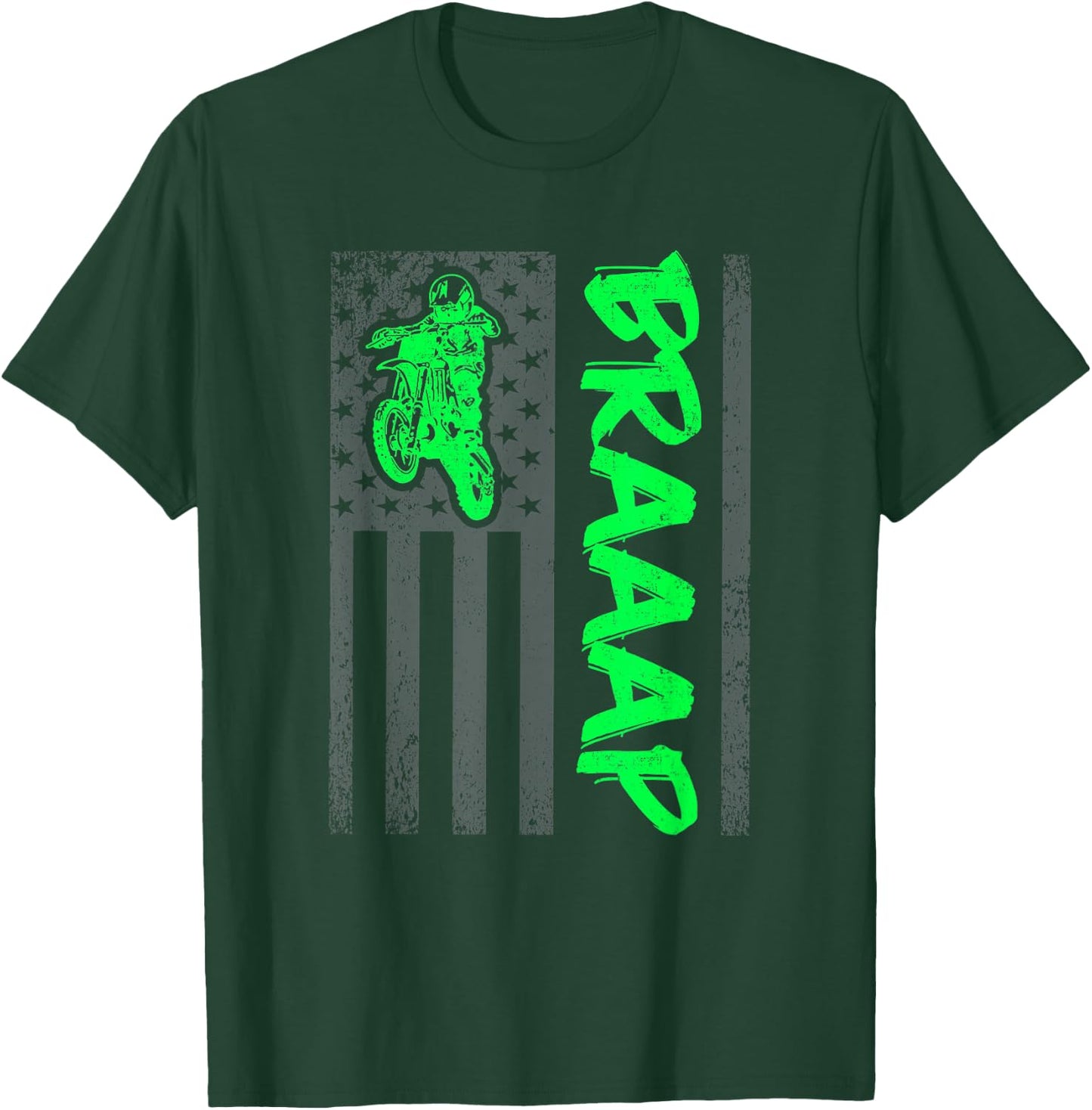 Brap Braap-Braaap Vintage USA Flag Motocross Dirt Bike T-Shirt - T-Shirt | Forest
