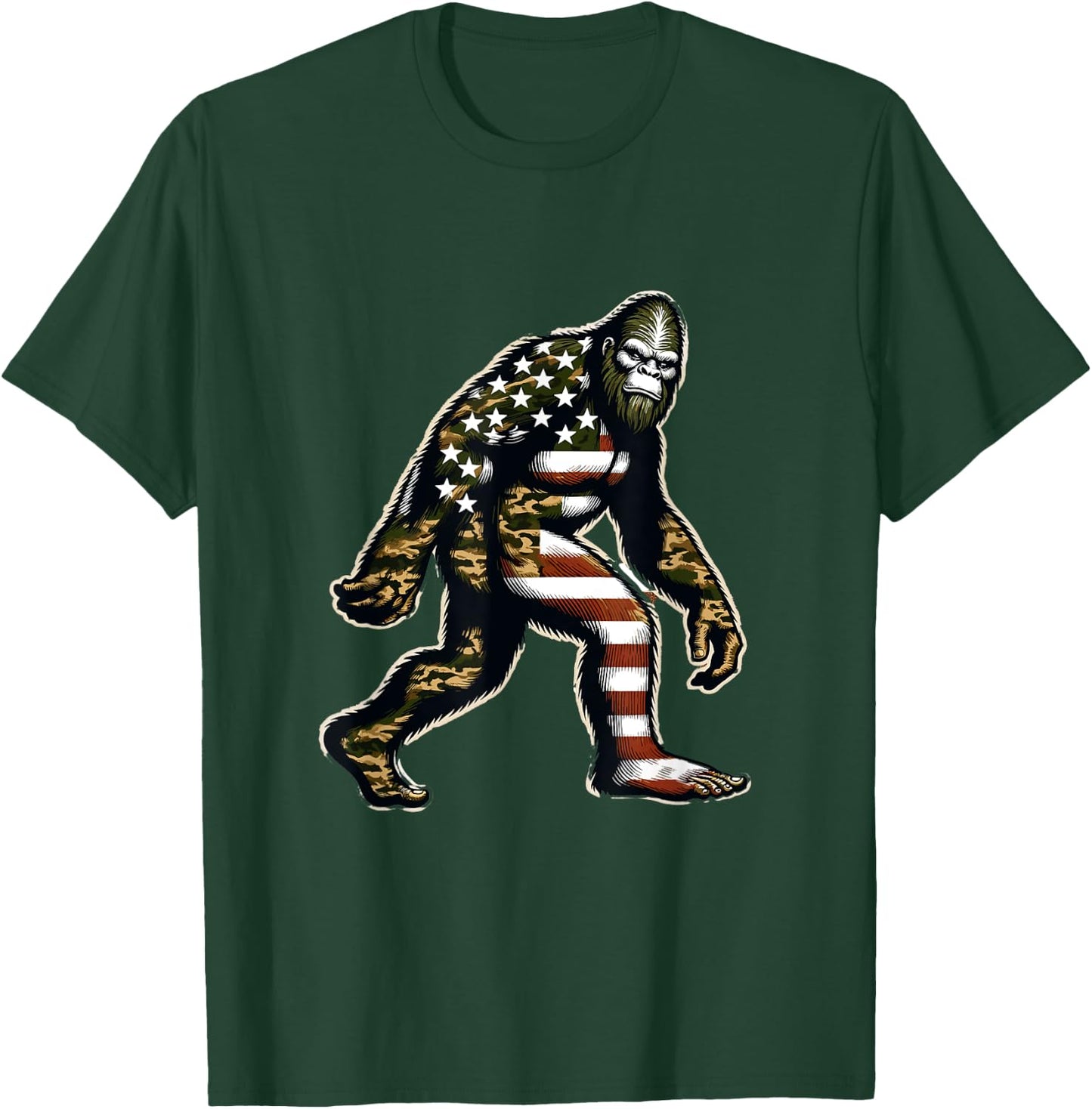 Bigfoot Patriotic Camo American Flag Usa Camouflage Usa Flag Women Kids Men T-Shirt - T-Shirt | Forest