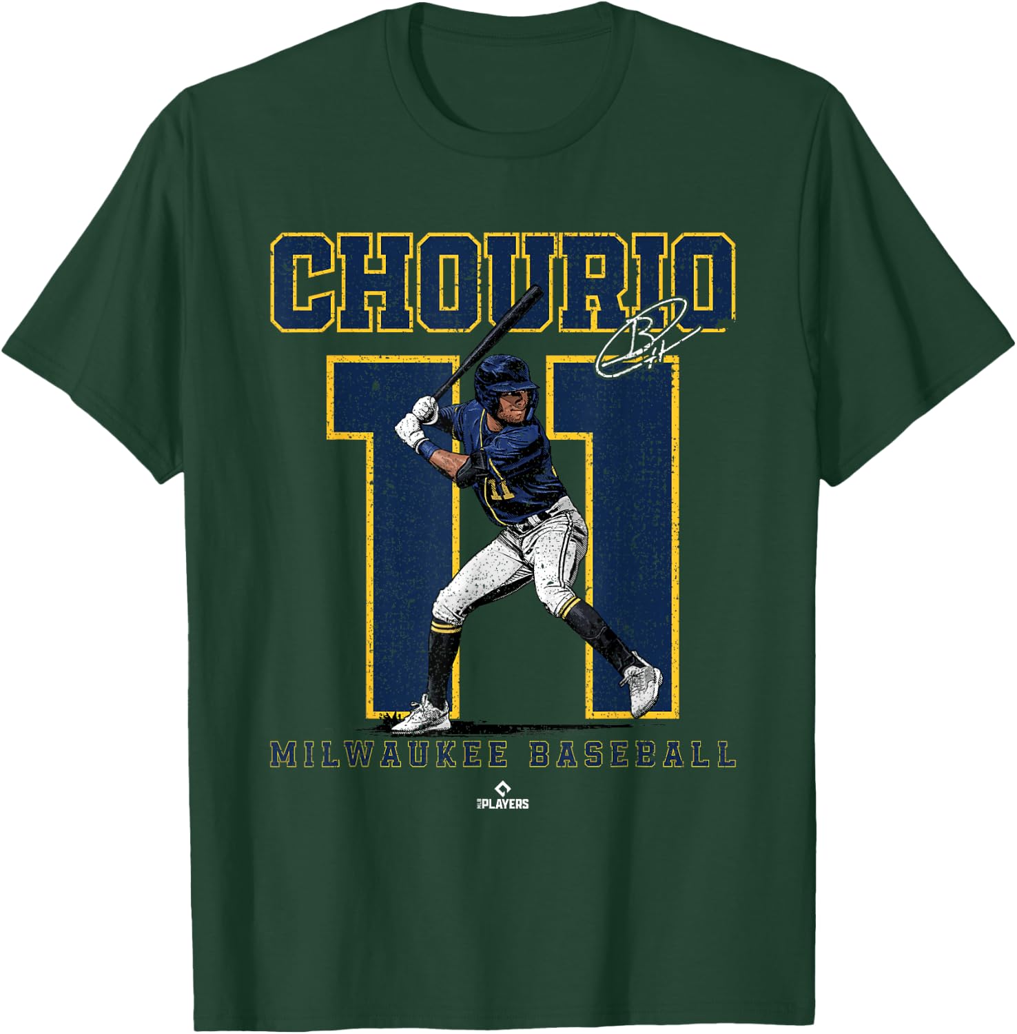 Number and Portrait Jackson Chourio Milwaukee MLBPA T-Shirt - T-Shirt | Forest