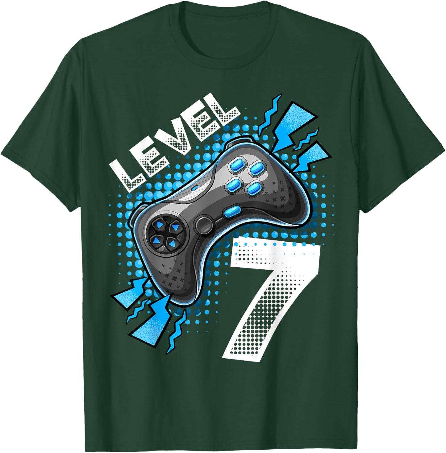 Level 7 Video Game Controller 7th Birthday Gamer Gift Boys T-Shirt - T-Shirt | Forest