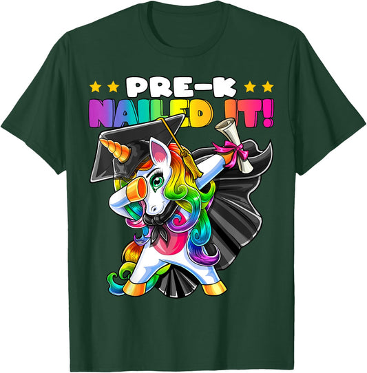 Dabbing Unicorn Pre-K Graduation Cap Gown Diploma Gift Girls T-Shirt - T-Shirt | Forest