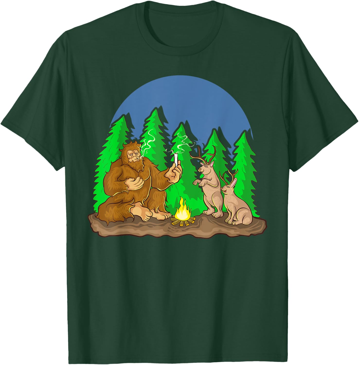 Pot Smoking Bigfoot Jackalope Cryptozoology Shirt Gift T-Shirt - T-Shirt | Forest