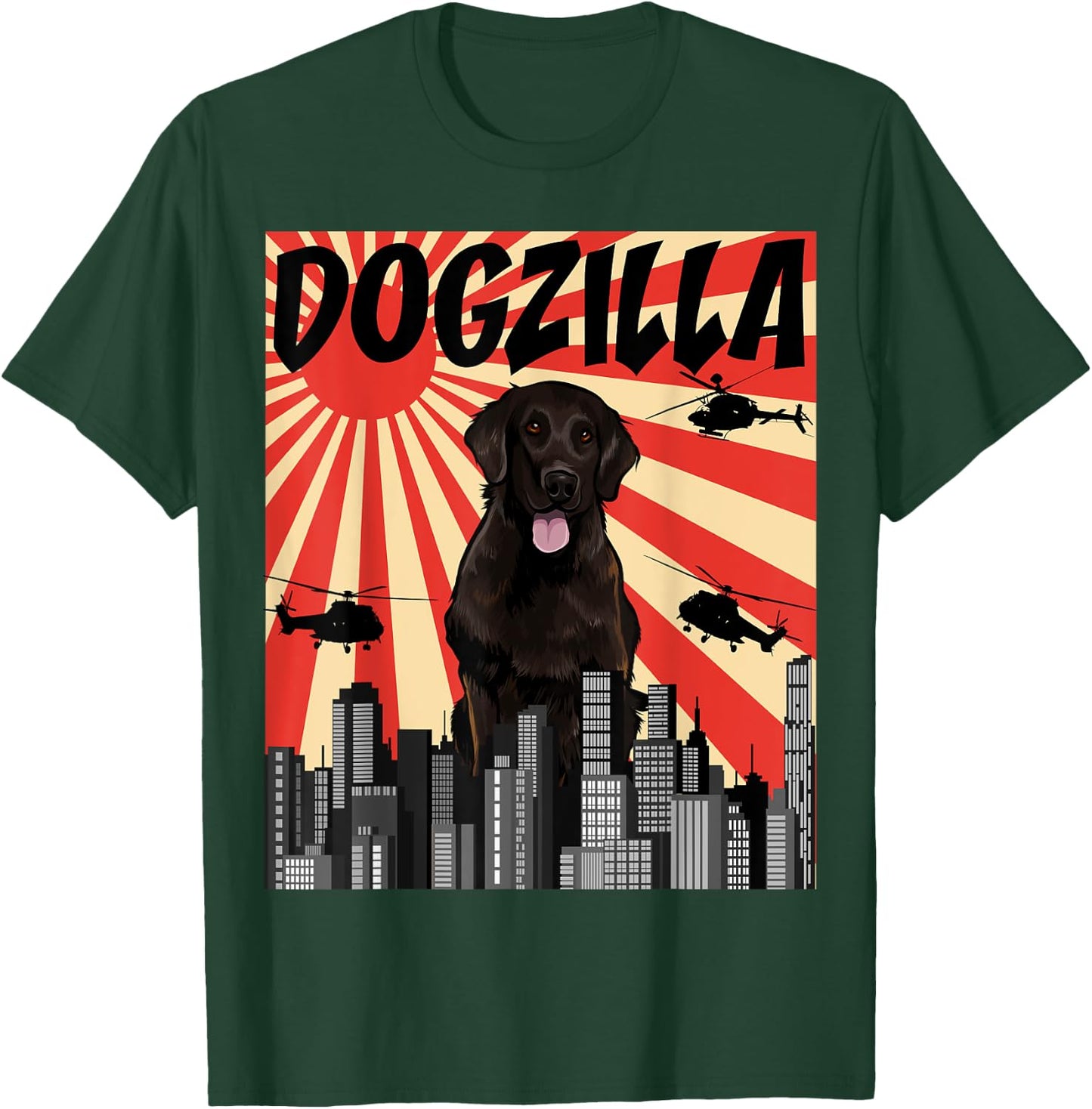 Funny Retro Japanese Dogzilla Flat-Coated Retriever T-Shirt - T-Shirt | Forest