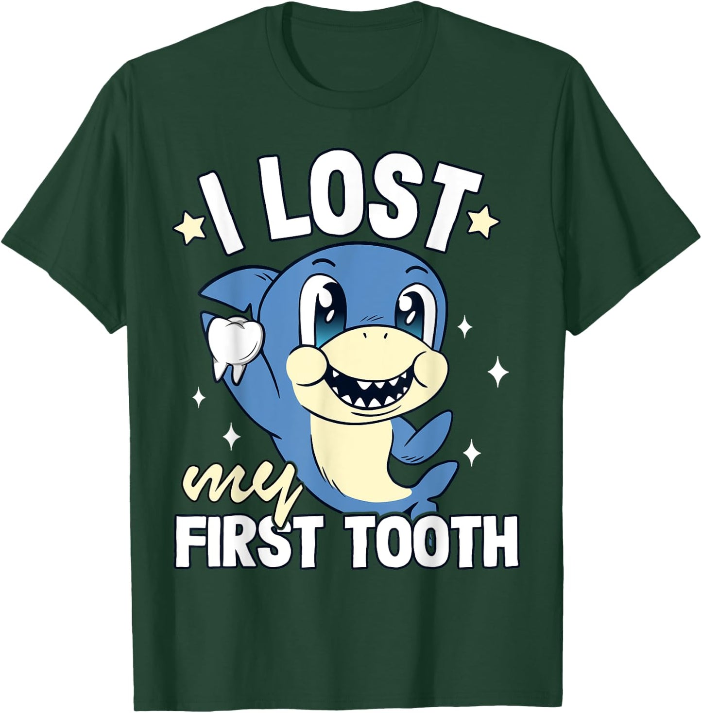 Boys Tooth Fairy Teeth Out Funny Shark I Lost My First Tooth T-Shirt - T-Shirt | Forest
