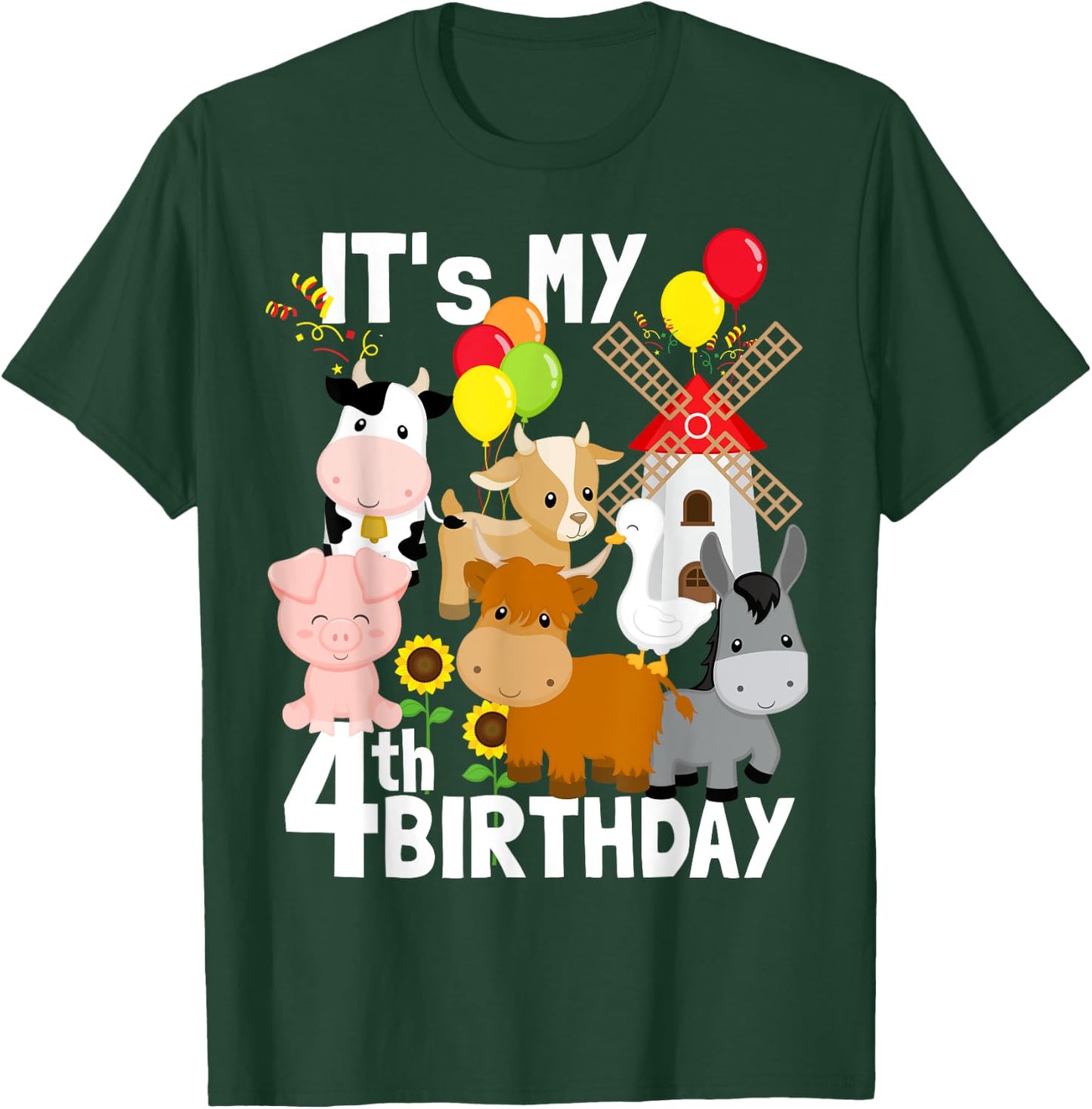 Farm Animals 4 Year Old It's My 4th Birthday Party Farm T-Shirt - T-Shirt | Forest
