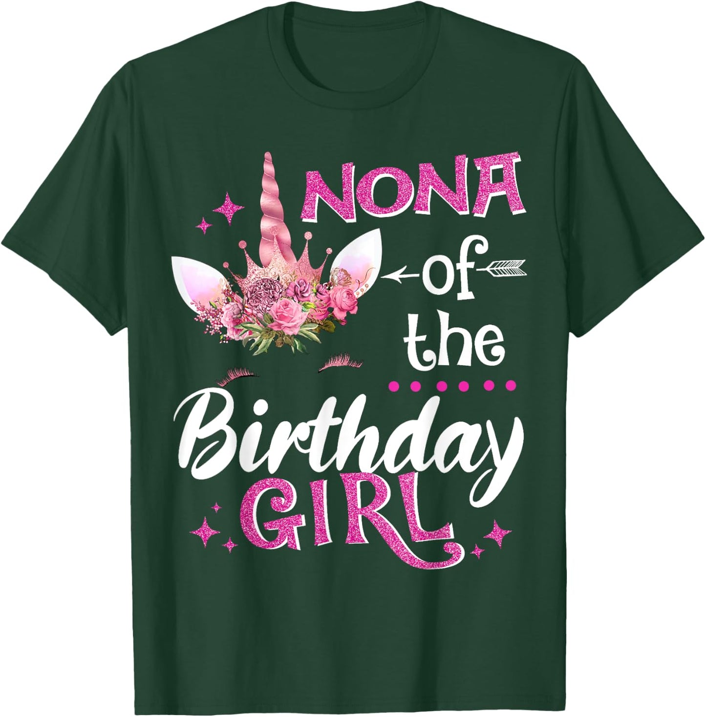 Nona Of The Birthday Girl Unicorn Flower Grandma T-Shirt - T-Shirt | Forest