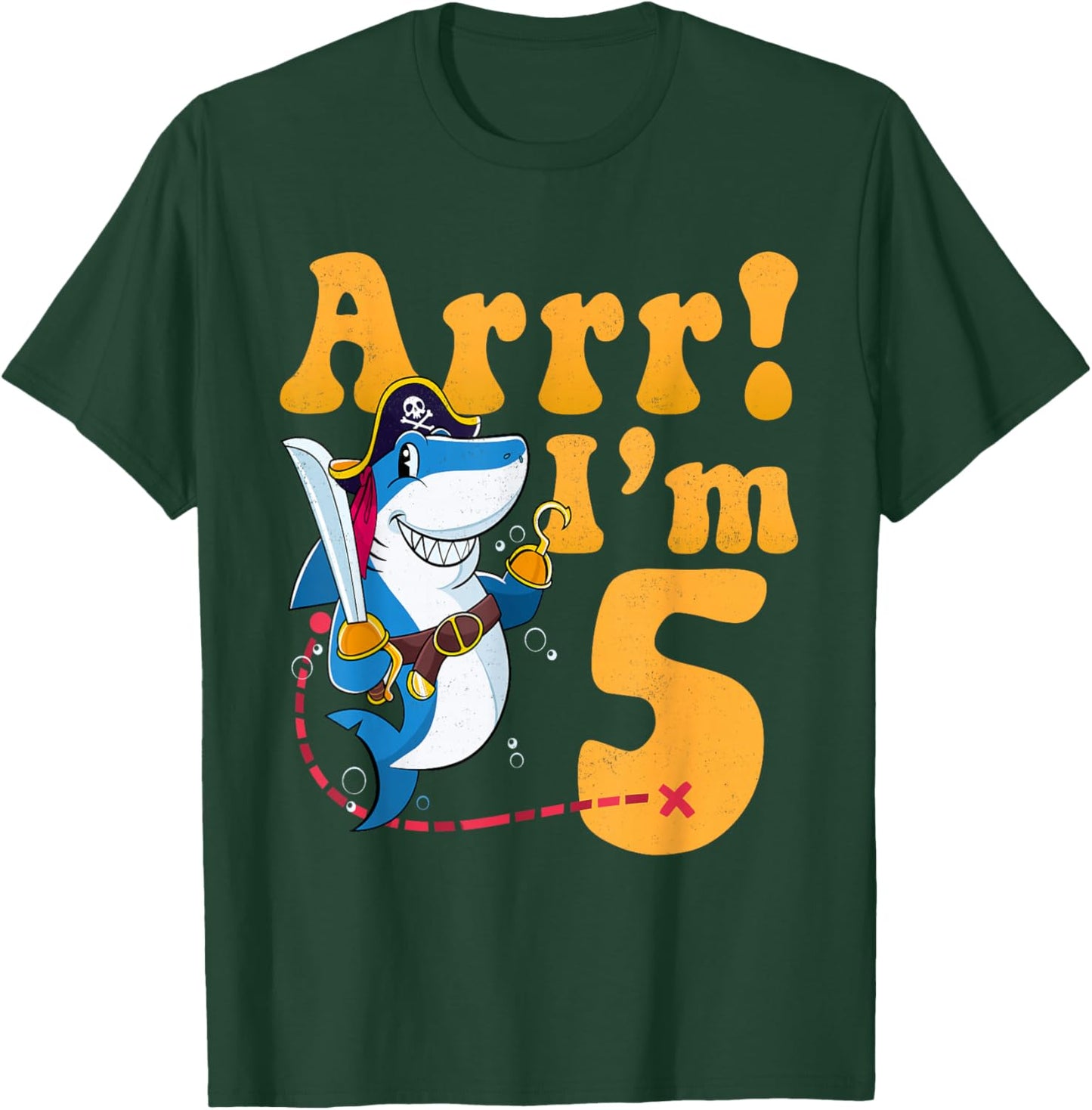 Kids 5th Shark Pirate Birthday Party 5 Five Years Old Boys T-Shirt - T-Shirt | Forest